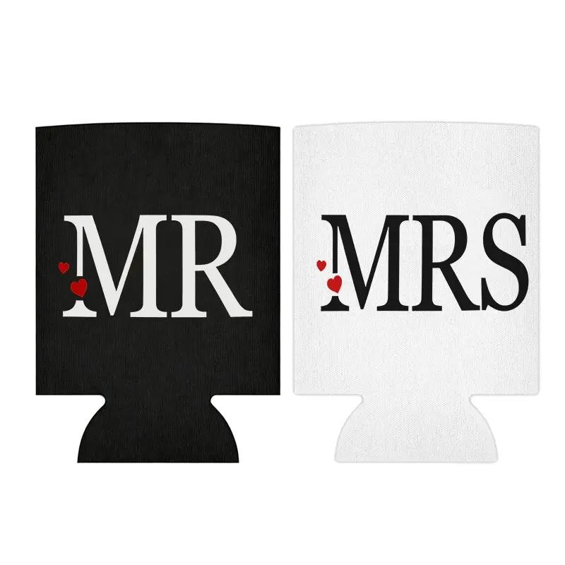 Mr. and Mrs. Can Coolers Set of 2 – Funny Humor Wedding Party Favors Insulated Can Koozie for 12 oz Cans, White & Black Beer Cooler, Thermocoolers Koozies for Cans, Engagement Bridal Shower Gifts for Couples, Drinkware