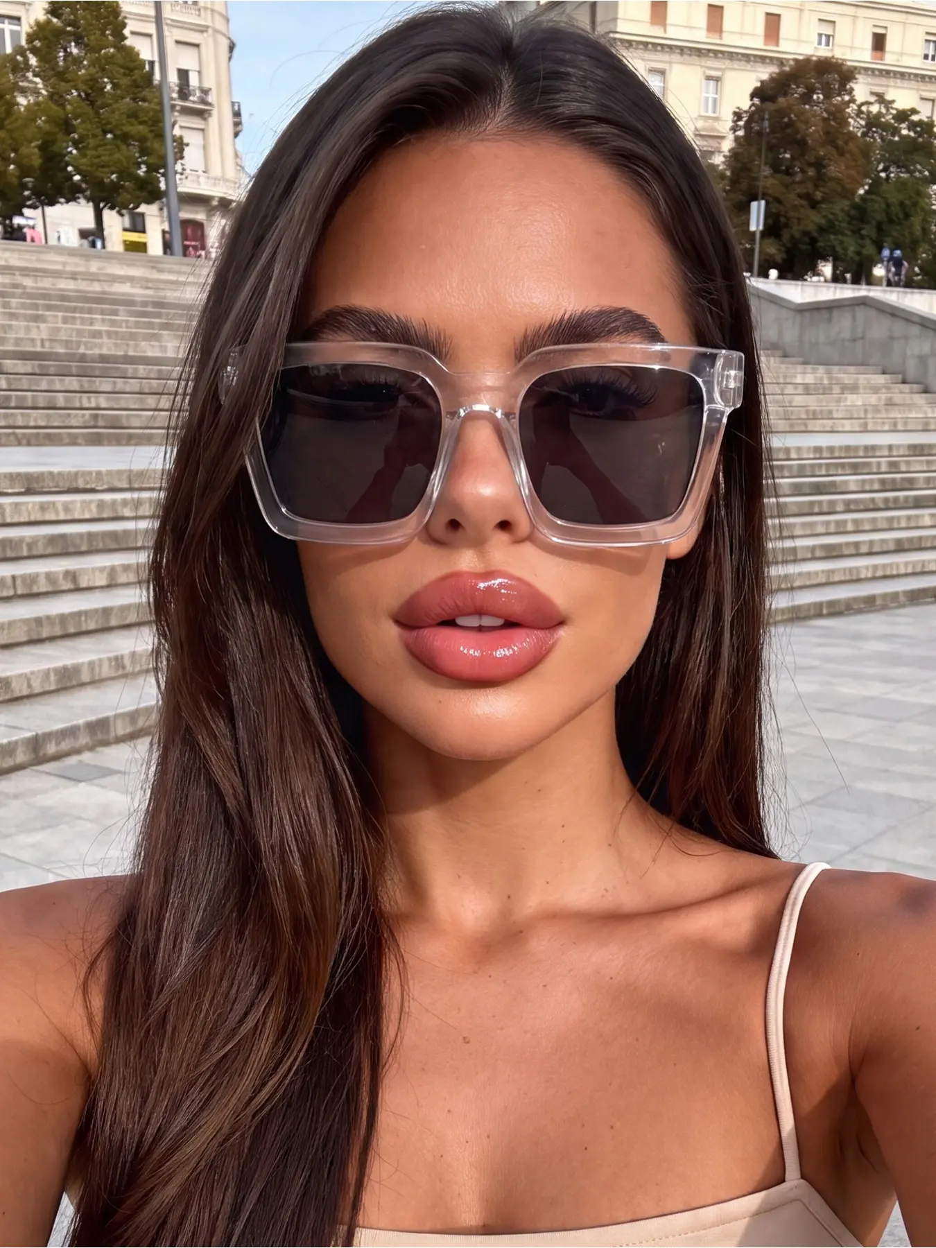 1 pair of men's and women's transparent frame casual fashion sunglasses, suitable for outdoor travel, driving, fishing, music festival accessories, school and beach
