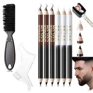 Men's Portable Smudgeproof Magic Hairline Beard Shaping Barber Chalk Pencil Set - Black White, 400 ml Honey-Infused, Precise Razor Trace Lineup Styling Pencils with Sharpener, Ruler, Brush for Clean Grooming