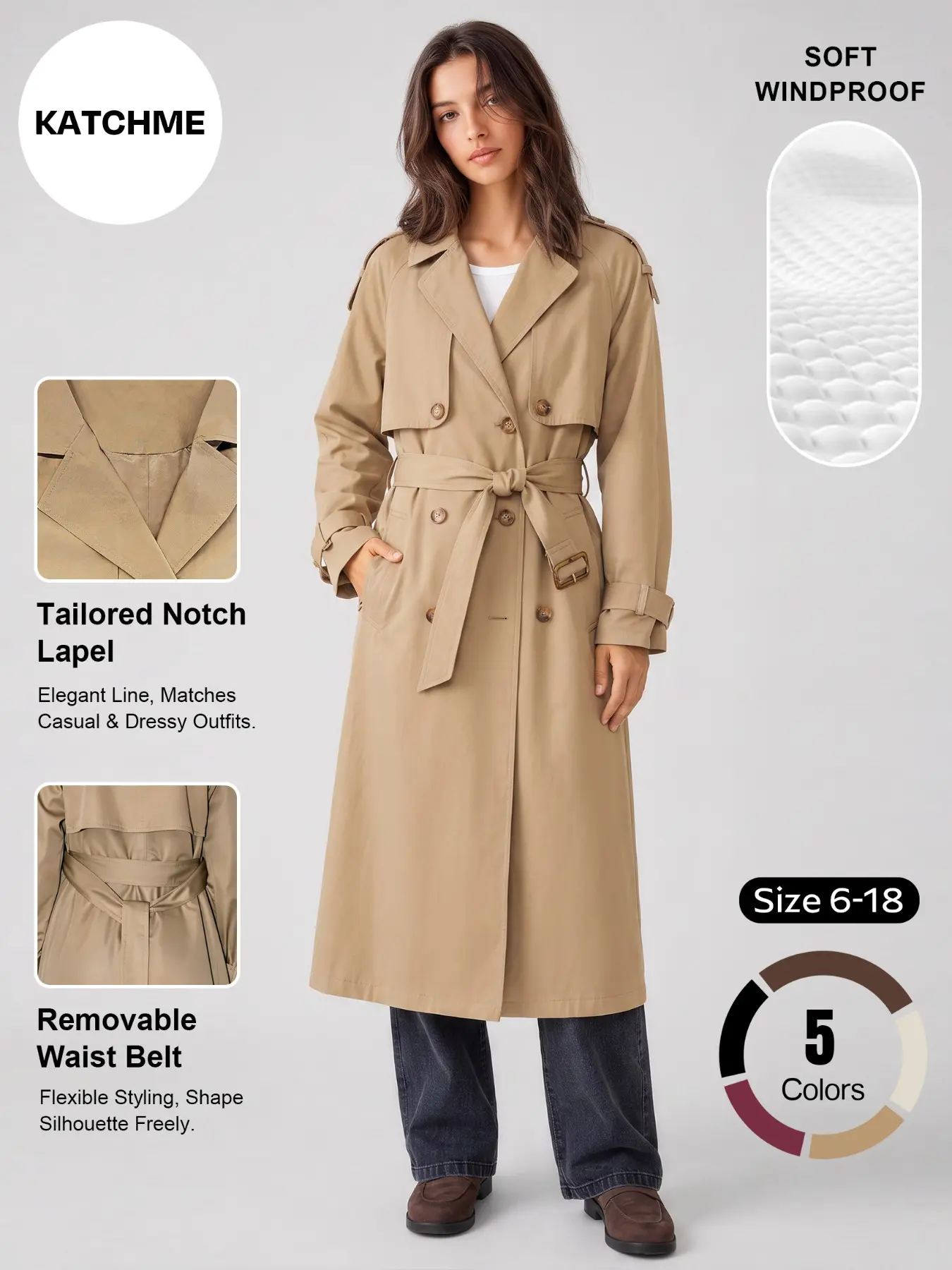 Women's Elegant Plain Color Notched Lapel Double Button Belted Windbreaker, Multifunctional Streetwear Coat, Minimalist Style Outerwear Jackets#TikTokMadeMeBuyIt #CasualChic#Outerwear