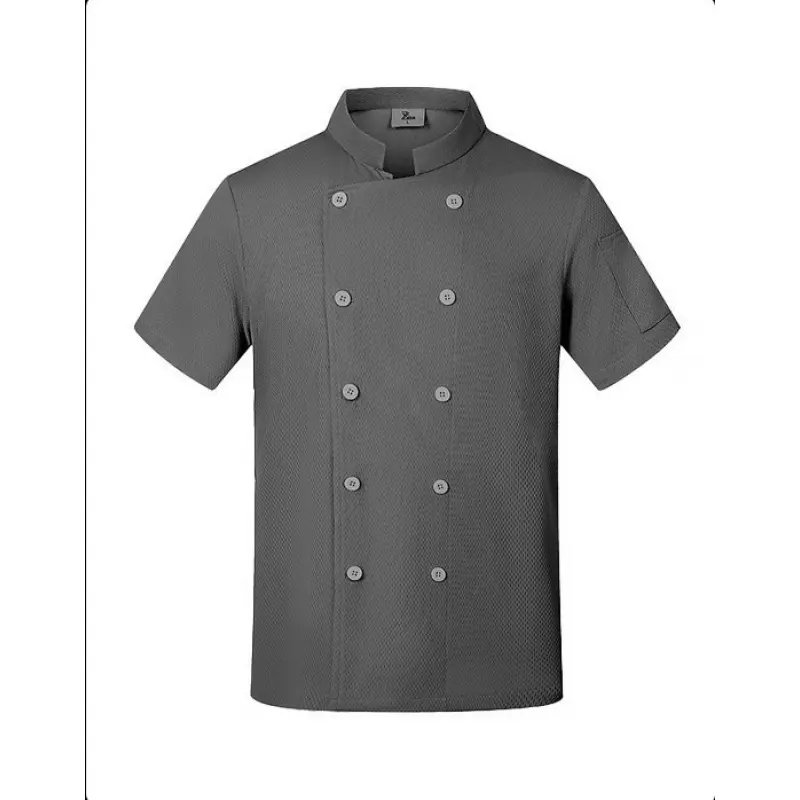 Men's Short-Sleeve Chef Workwear, Male Kitchen Uniform Fit Clothes for High-End Hotels, Restaurants