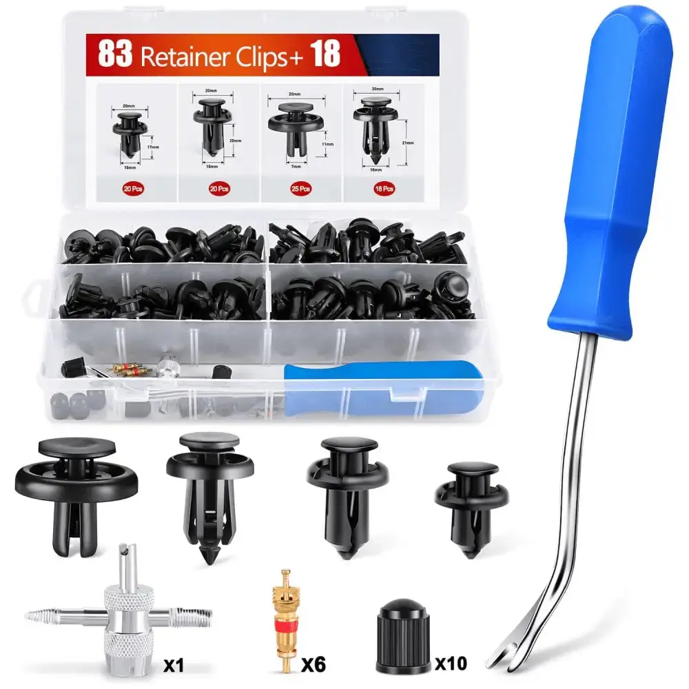 Nilight 101-Piece Multi-Size Nylon Snap Fit Fasteners & Clips - Acura Honda Retainers with Metal Insert, Easy Install Tools, Tire Caps Cores (4 Most Popular Sizes, Part Nos 91503-SZ3-003 Etc, Retains Panels), 101 Pieces