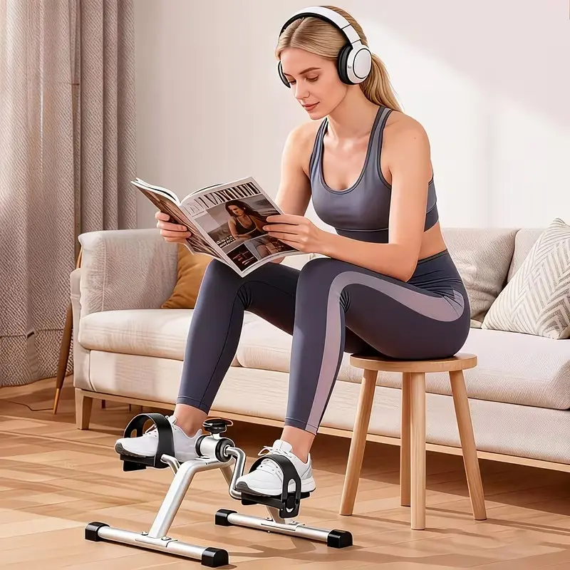 Adjustable Foldable Cycling Trainer, Space-Saving Portable Foldable Home Exercise Bike with IC Resistance, Sturdy Frame & Wide Thick Pedal Platform, Compatible with Floors & Desktops, Manual Operation (No Power Supply), Battery-Free, Folding Exercise Bike