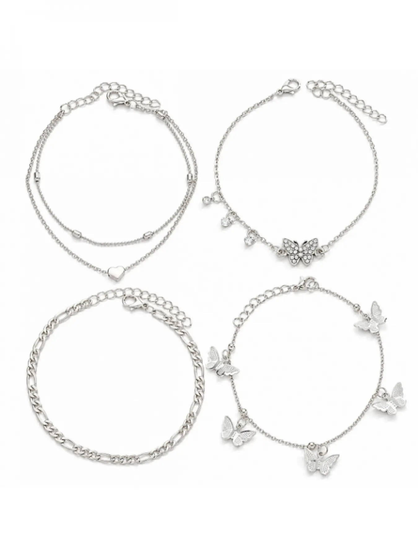 4 Piece Layered Anklet Set for Women Butterfly Heart Charm Ankle Bracelet, Dainty Beach Jewelry with Adjustable Chain, Cute Summer Gift for Her