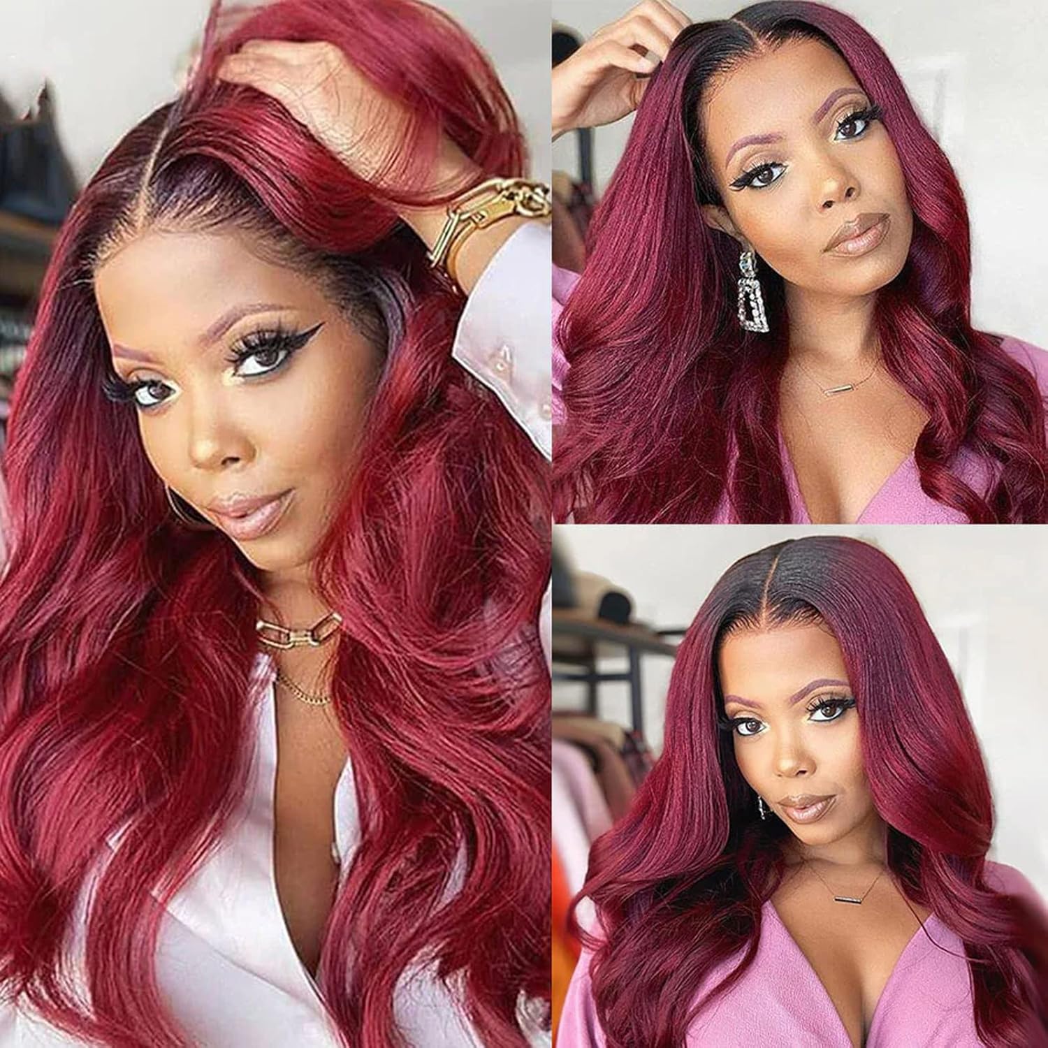 【New In】T1B 99j Burgundy 5x5 Glueless Wigs Omber 1b 99j Body Wave Pre Cut Hd Lace Closure Wig Human Hair Pre Plucked For Women Ready to Wear Glueless Wigs Bling Hair