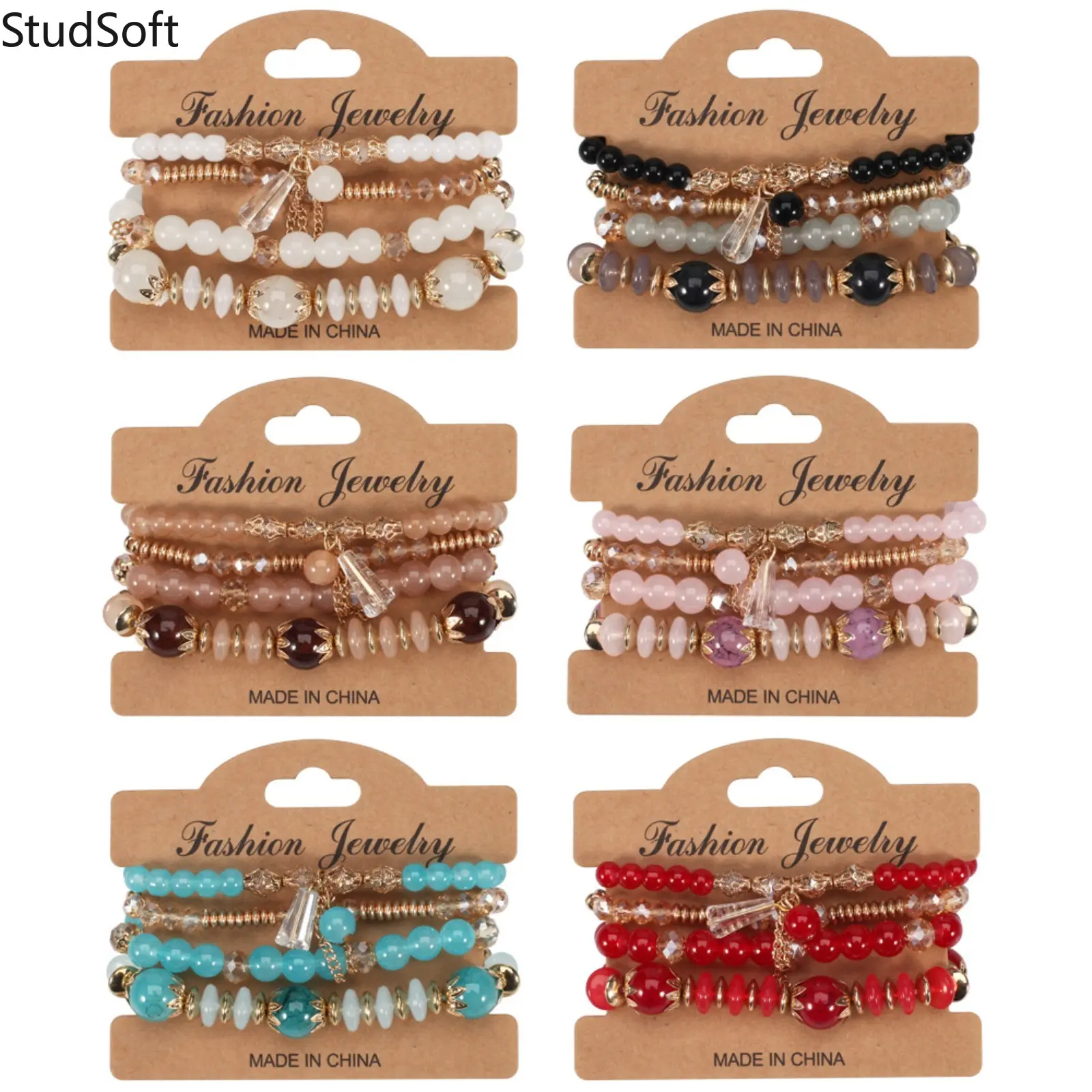 Multicolor Beaded Bracelet for Women, Vintage Boho Layered Style with Faceted Crystal Stones and Teardrop Charm, Gift,back to school,back to school haul