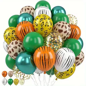 49-Piece Jungle Adventure Balloon Set, 12-Inch Animal Print Balloons, 10-Inch Foil Balloons, Party Decorations