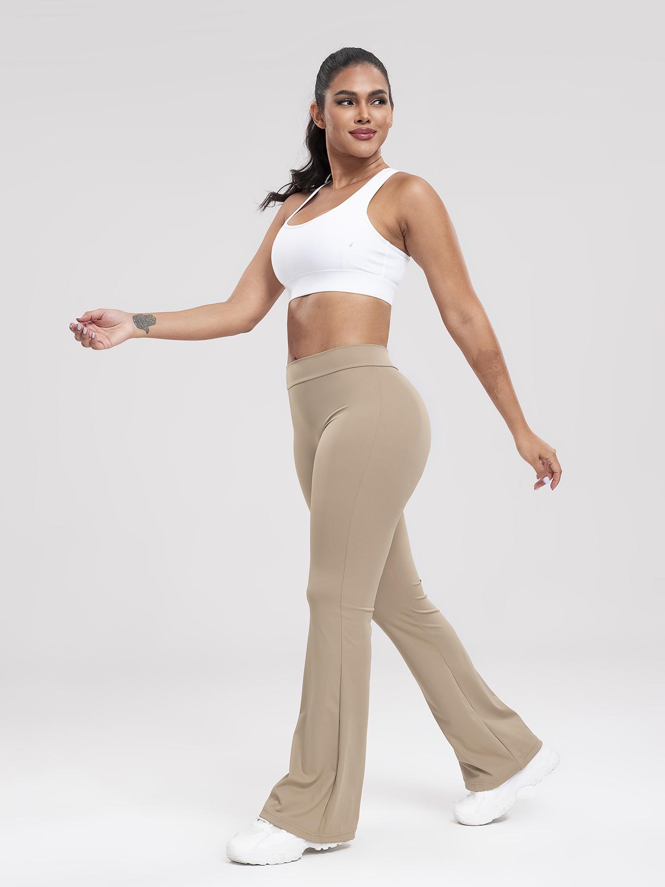 Women's Solid Ruched High Waist Sports Tummy Control Leggings, Comfy Breathable Flare Leg Trousers for Yoga Gym Workout Running, Ladies Sportswear for All Seasons, Gym Clothing, Shaping Leggings
