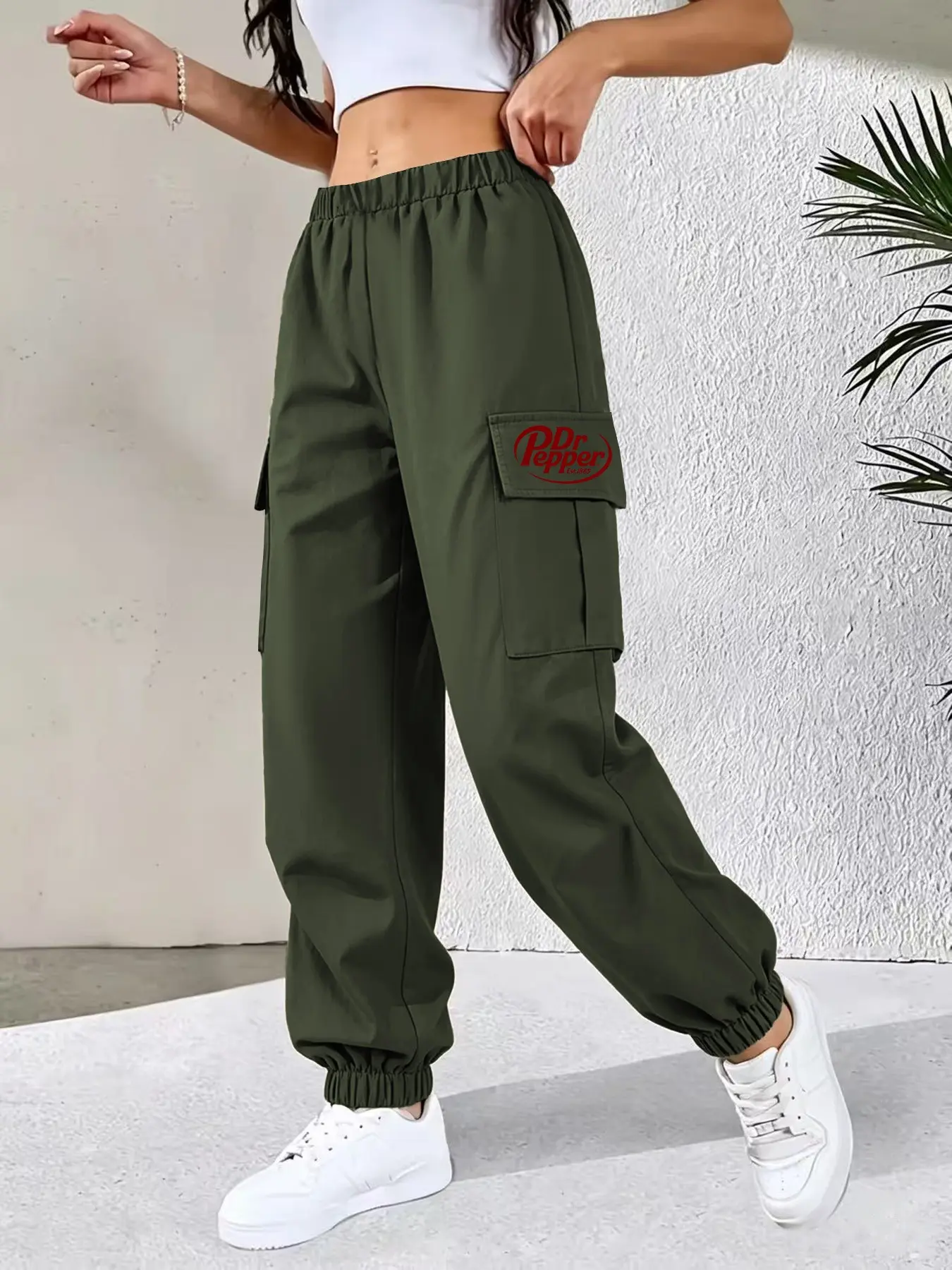 Girls' Casual Loose-Fitting Cargo Trousers, Breathable Polyester Fiber, Multi-Pocket Design, All-Season Fashion, H-Type Silhouette