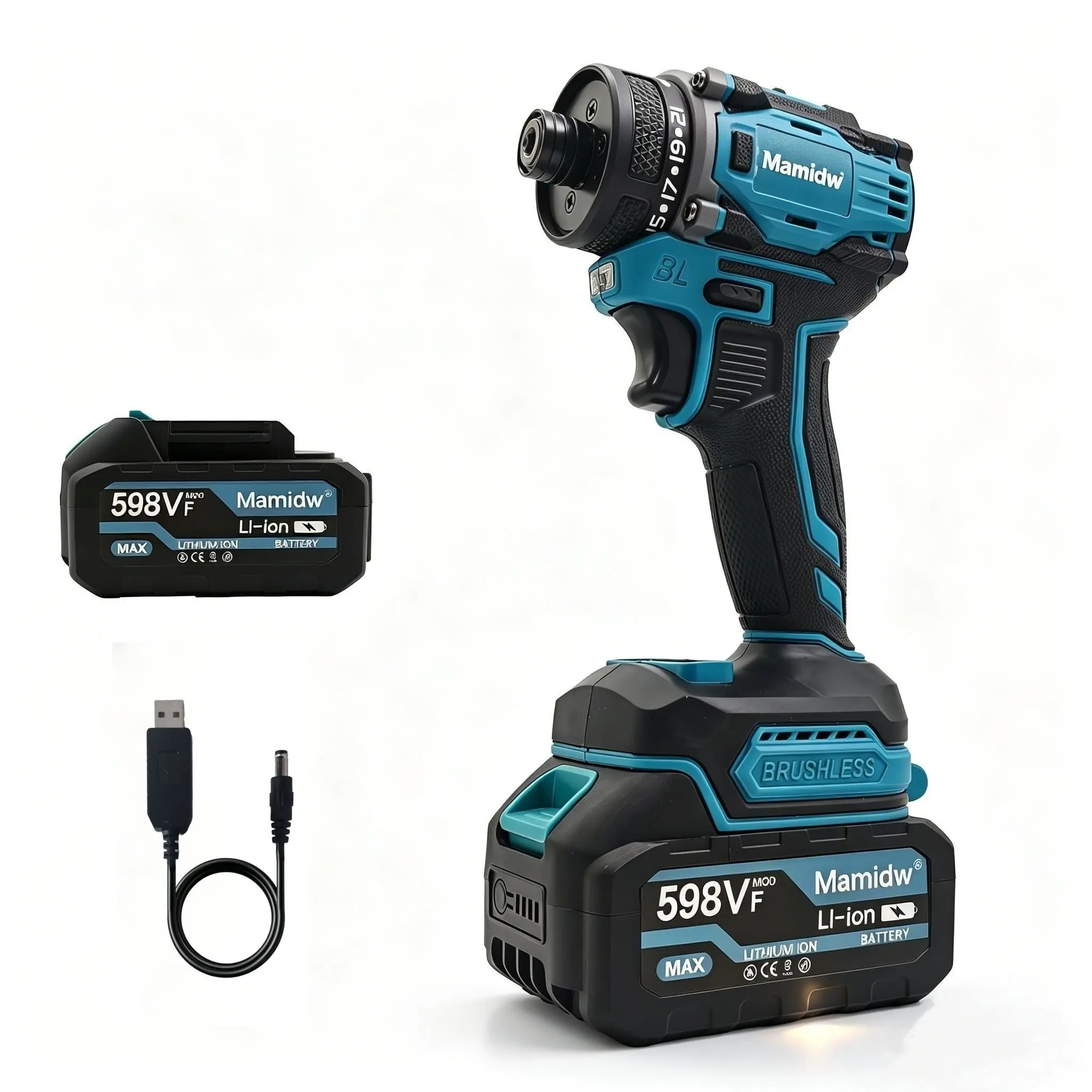 Mamidw 380N.M Cordless Max Torque Electric Screwdriver, with 21 Mechanical Torque Settings, Speed Control Switch, Compact and Powerful Design, Responsive Performance, Includes Battery and Charger, Brushless Power Tool