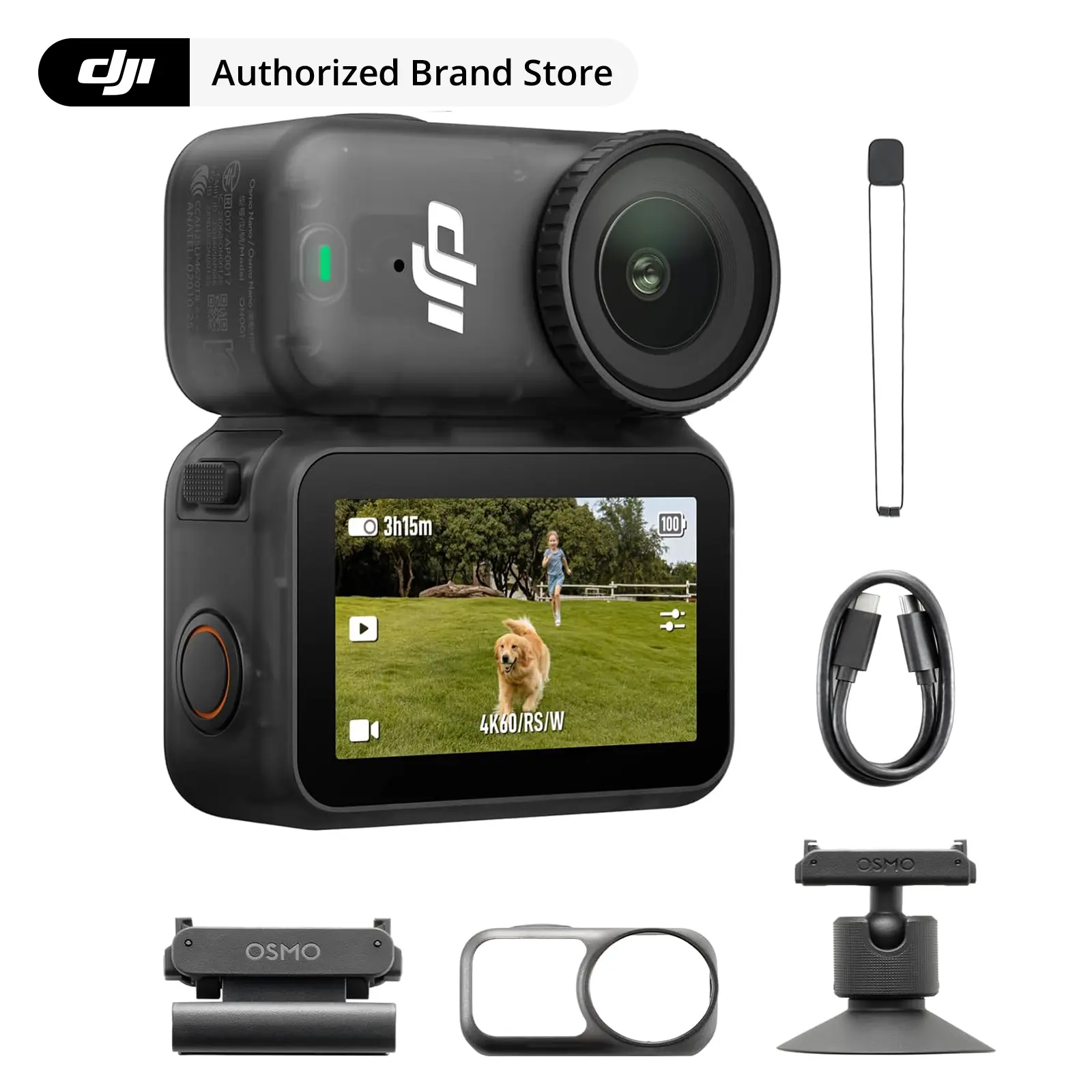 DJI Osmo Nano Standard Combo (64GB) - Small 4K/60fps Vlogging Camera with a 1/1.3″ Sensor, 143° Wide FOV Video, 200-Min Recording, Swift Content Transfer, Magnetic POV Cam 4K for Sports, Vlog