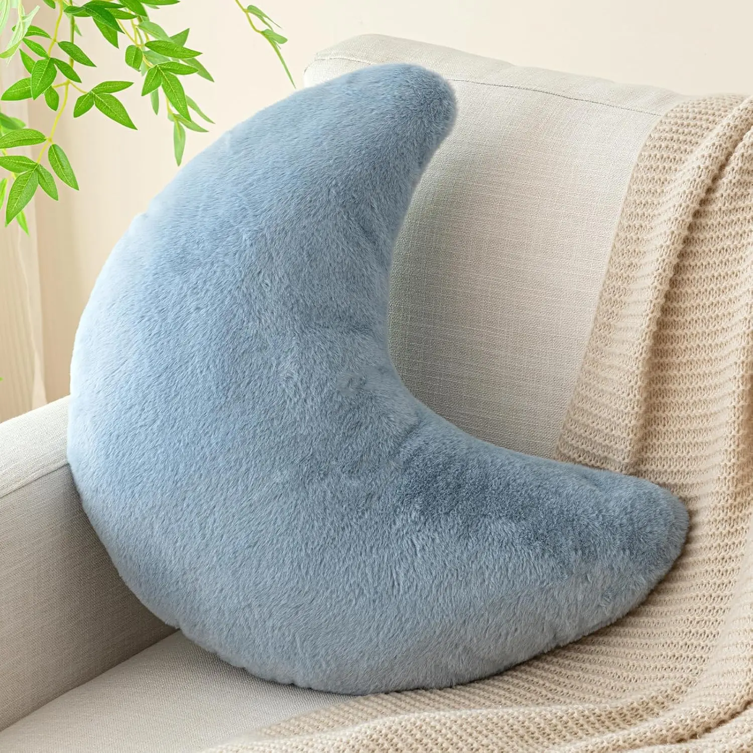 Moon Pillow, Decorative Throw Pillows with Soft Faux  for Bed Couch, Moon Shaped Pillows Plush Floor Cushions Room Decor Pillow for Sofa Bedroom Living Room