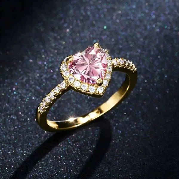 trendy  Pink Heart Cut Cubic Zirconia Halo Ring Women Sparkling Surround Crystal Band Dainty Promise Engagement Wedding Statement Ring Romantic Valentine Birthday Anniversary Jewelry Gift For Her Girls exquisite engagement ring
