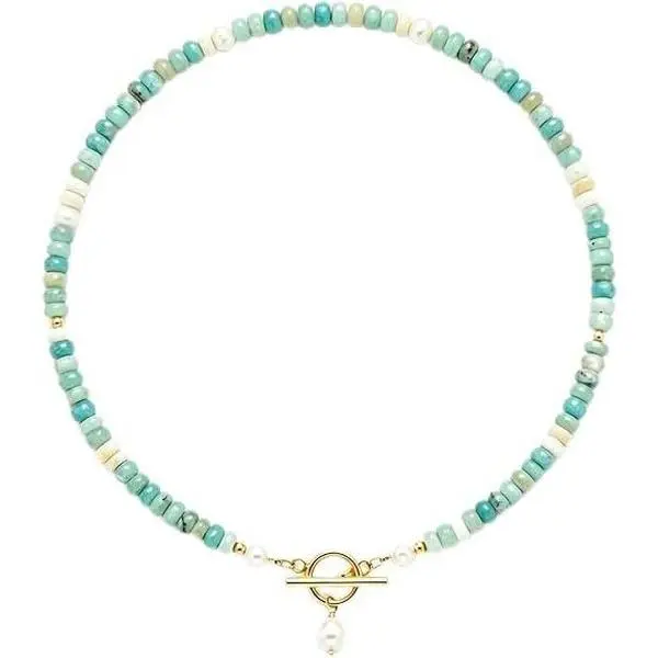 Women's Handmade Natural Stone & Pearls Beading Necklace, Pearl Drop Pendant, OT Clasp, Bohemian Stackable Jewelry for Summer Beach Vacation & Daily Wear