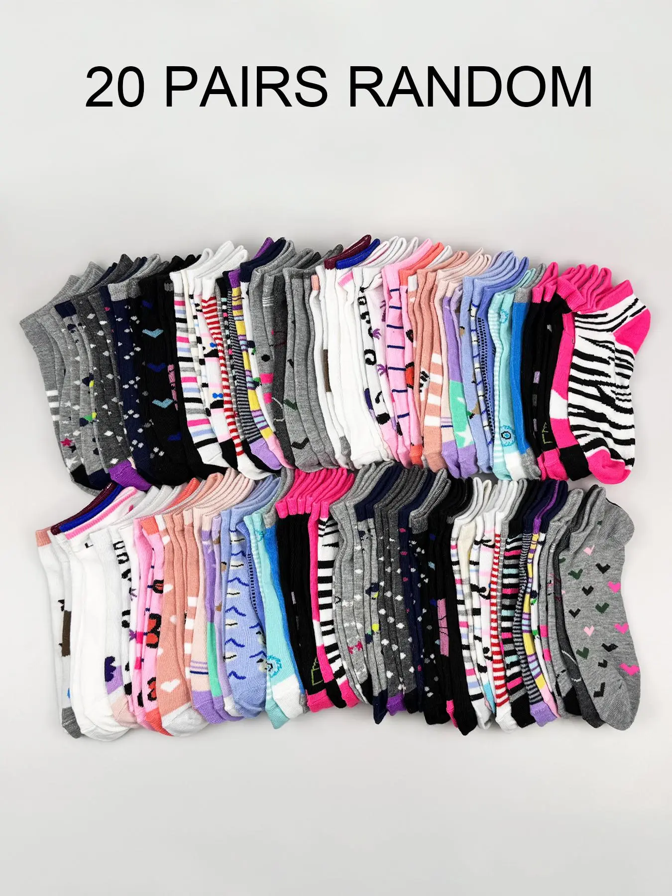 10/20 Pairs Colorful Fun Patterns Low Top Ankle Socks, Cute Novelty Breathable Socks for Spring Summer, Casual Slim-Fitting Knit Heart Design, Striped Ankle Socks