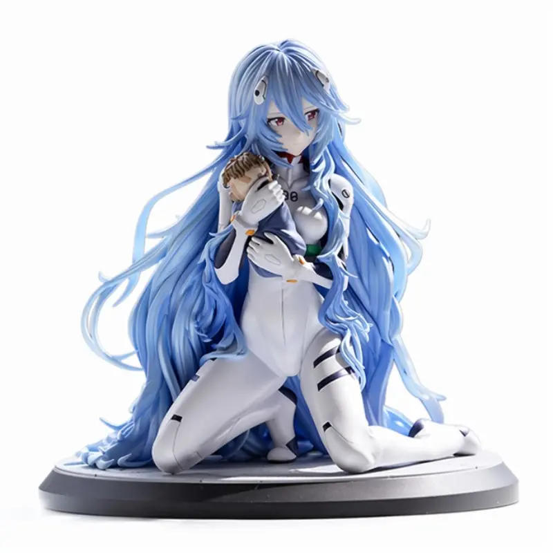 Eva Long Hair Asuka Kneeling Figure, 10cm Height, Gradient Blue Hair, Eyes, Mini Shinji, PVC Material, Anime Collectible Figure, Collectible Gift