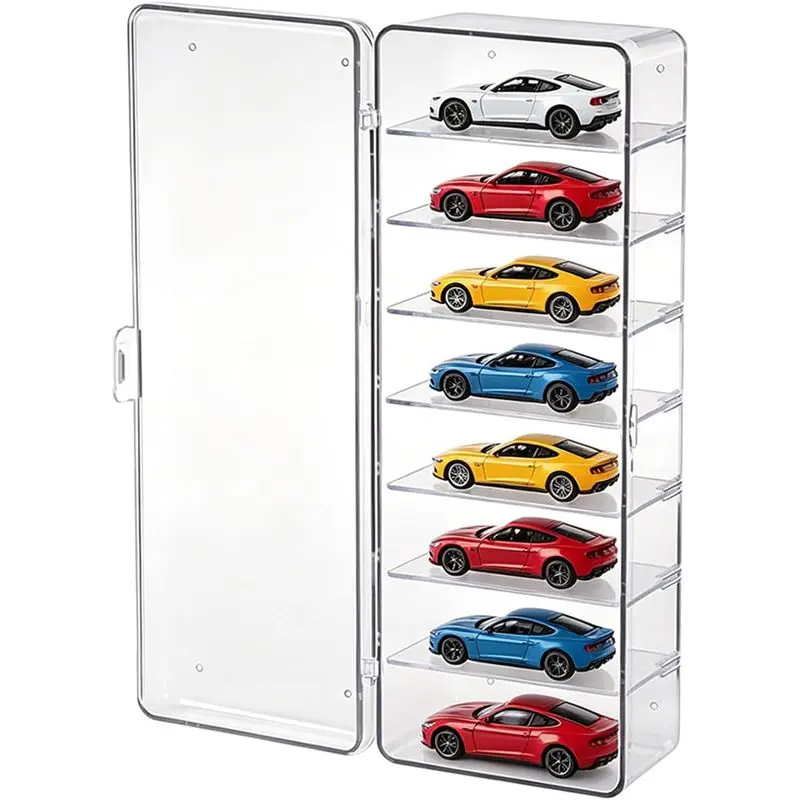 Clear Acrylic Mini Figure Display Case with Removable Dividers Multi Layer Dust Resistant Storage Box for Die Cast Toy Cars Small Figures and Collectibles Under 1.18 Inch