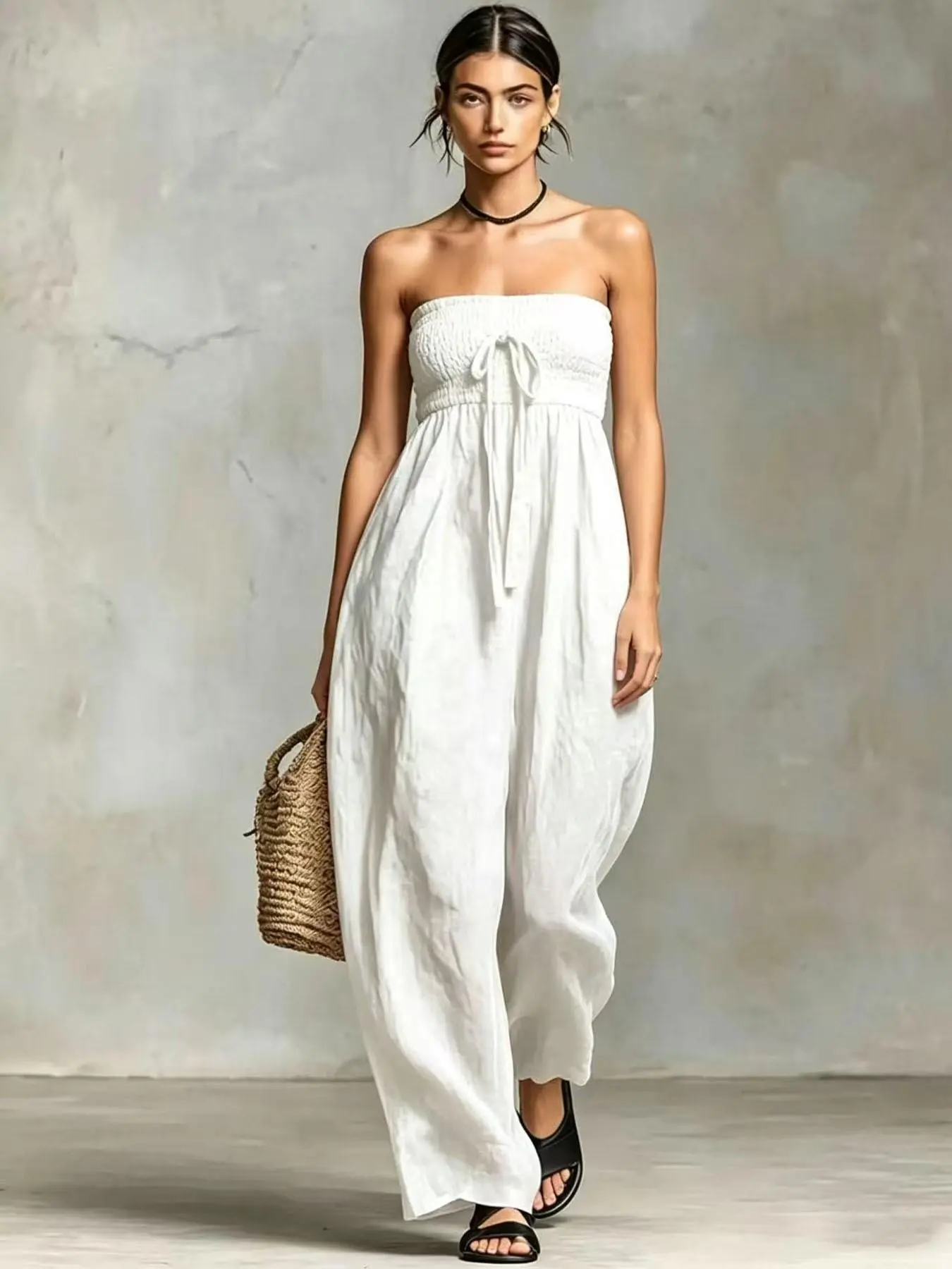 2026 Summer New Fashion Plain Color Sleeveless Strapless Women Jumpsuit, High-End Vacation Minimalist Style, Suitable for Work and Daily Outing