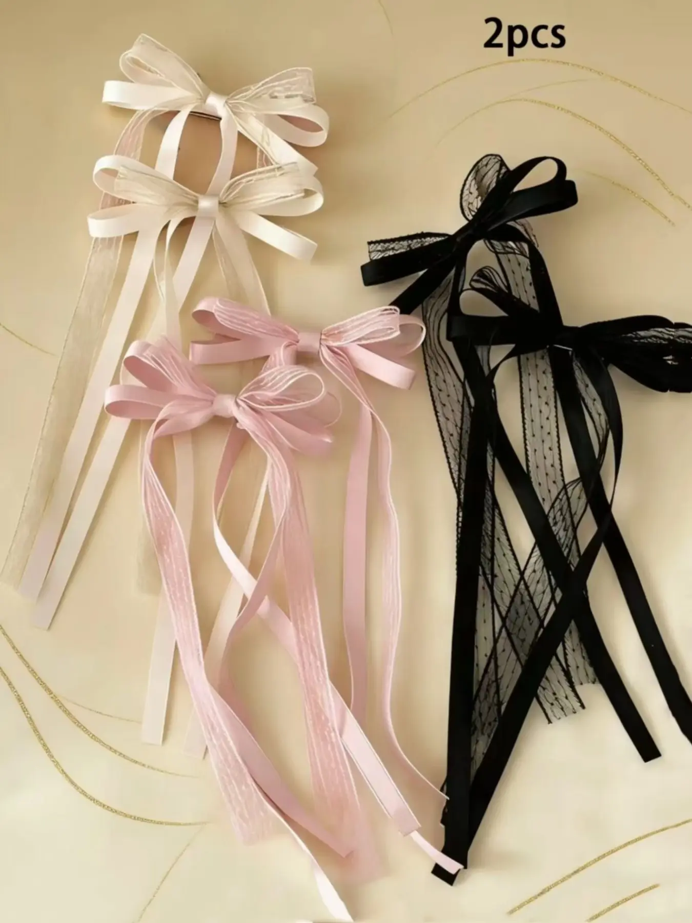 Lace Bow Hair Clips Set of 2, GirlStyle Draped Hair Accessories, Daily PartyAtmosphere Pins, Fashionable Women's HairDecorations, Hair Style Accessory, Decorative Hair Clips