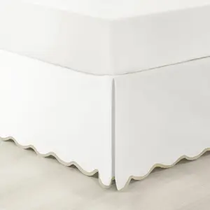 Chic Scalloped Edge-Textured Bed Skirt Single, Queen Neutral & White - White Bed Skirt Queen Size - Decor - Wrap Around Bed Skirt