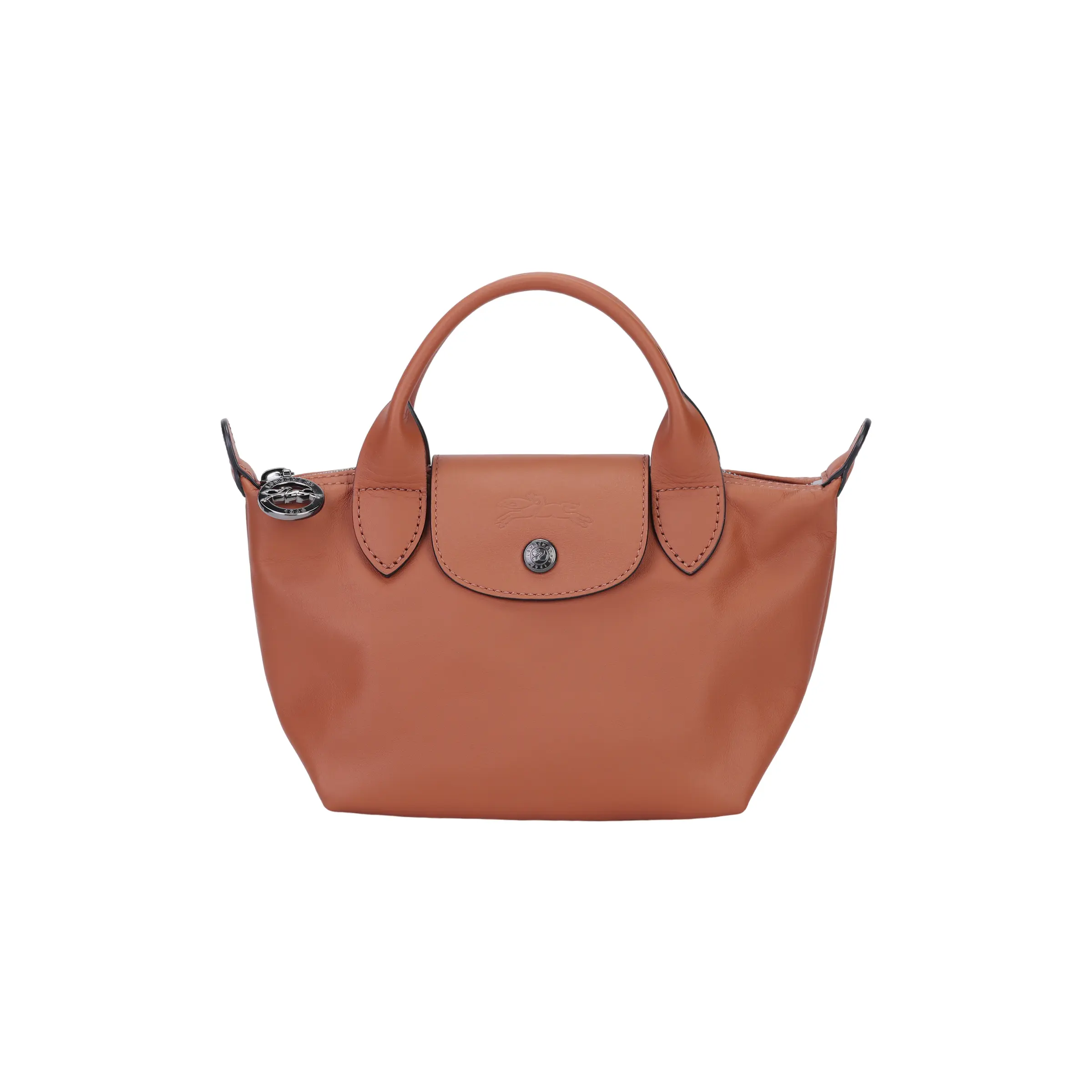 Longchamp Le Pliage 7 Mini Crossbody Handbag for Women, Cognac-Colored Leather Foldable Tote