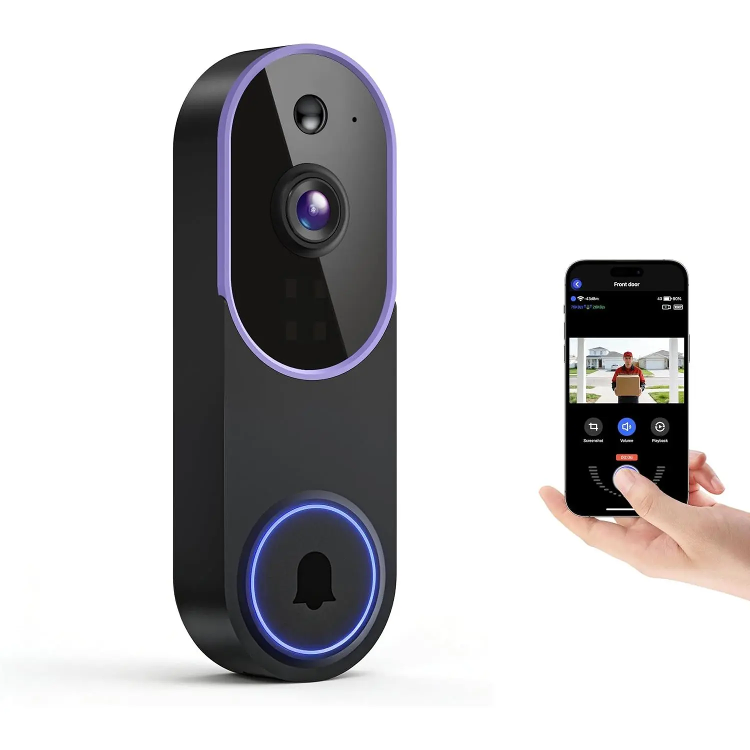 1080P Wireless Video Doorbell Camera with AI Motion Detection, Smart WiFi Doorbell Cam, FHD Live View, Night Vision, Two-Way Audio, Instant Alerts, Cloud Storage, 2.4GHz WiFi Only (Purple)
