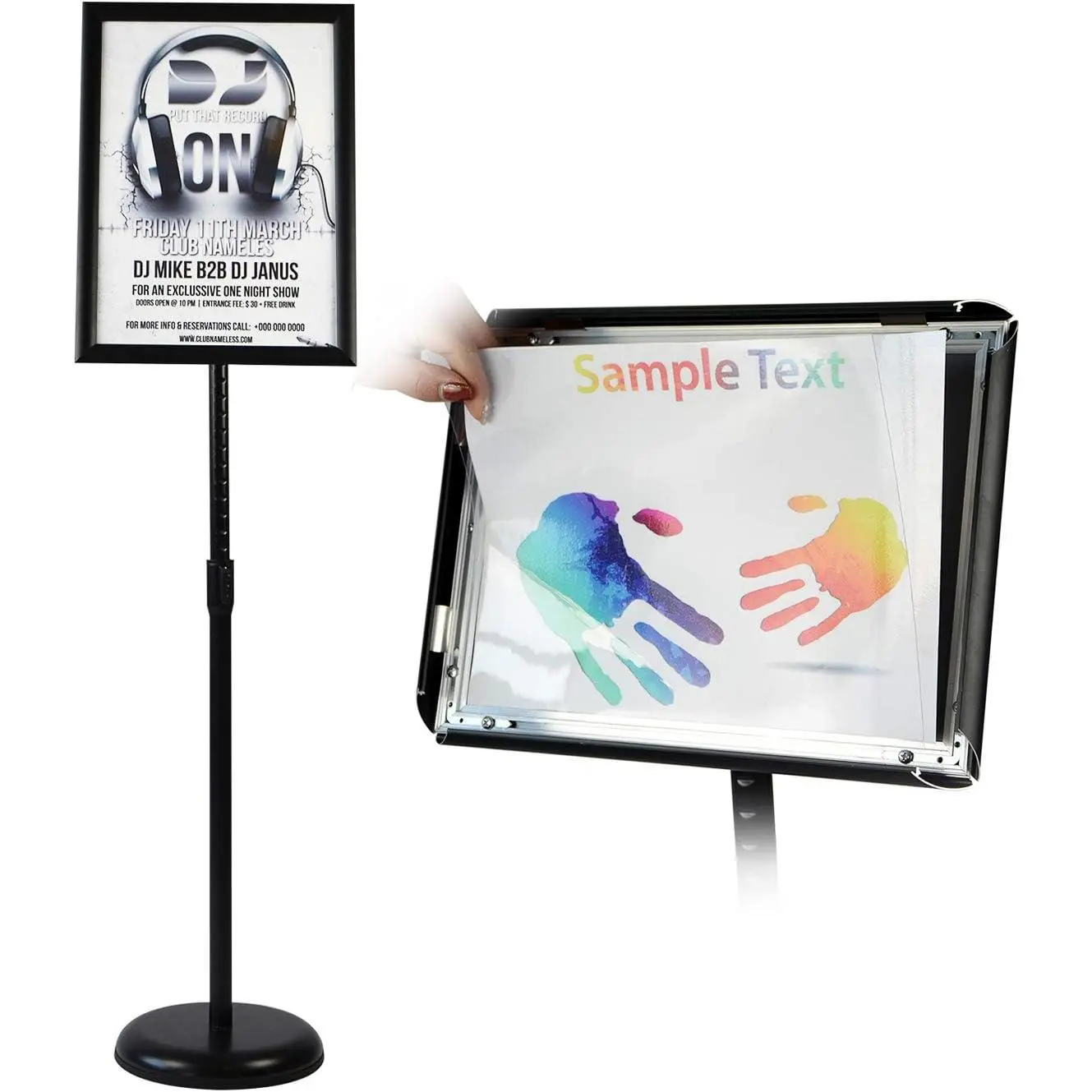 Adjustable Heavy Duty Pedestal Sign Holder Floor Stand, Sign Stand Poster Stand, 8.5 x 11 inch, Vertical & Horizontal View, Outdoor Indoor Standing Display Sign Holders  Black