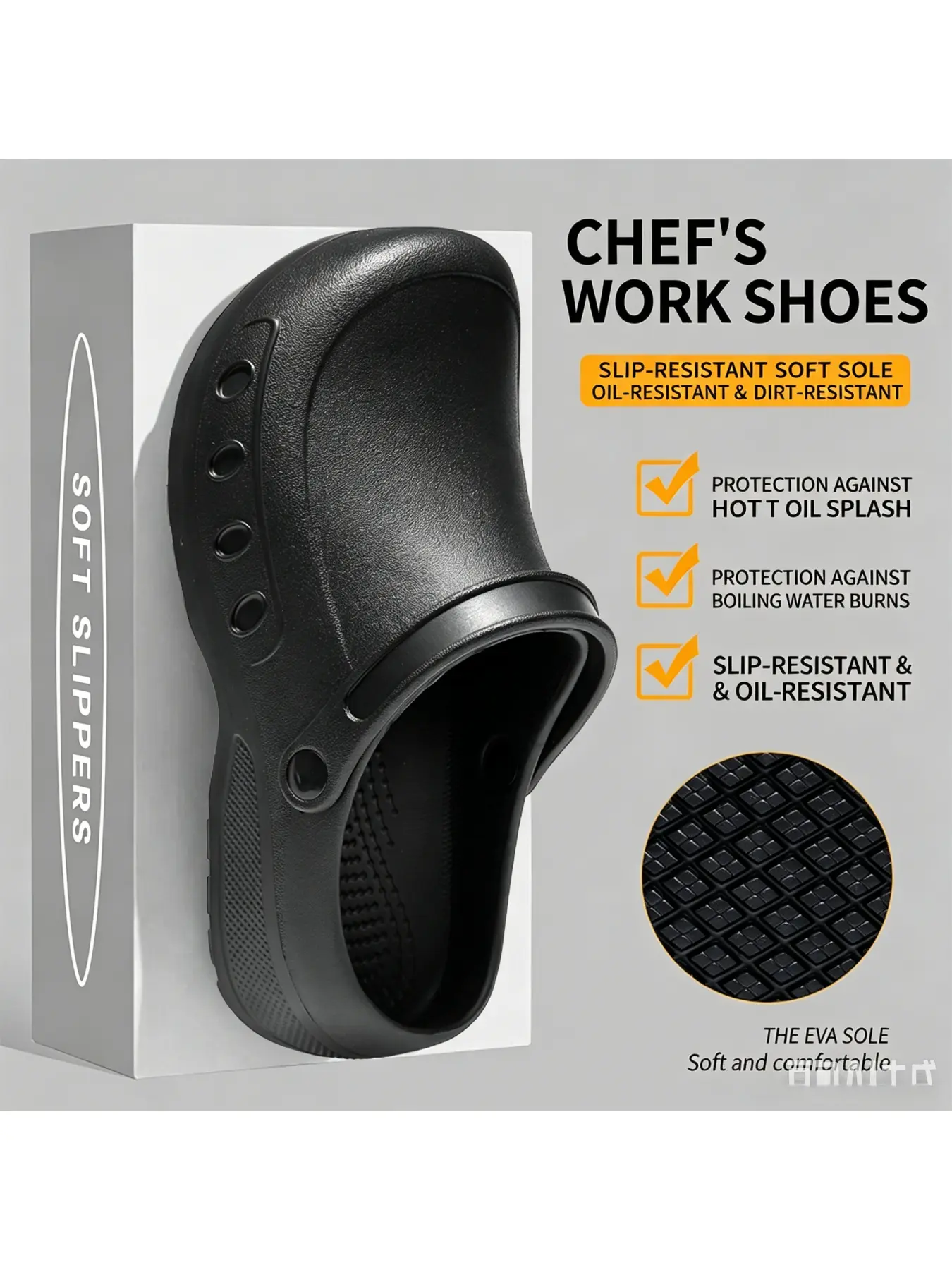 Anti-slip Waterproof Work Shoes Oil-Resistant Chef Nurse Slippers Lightweight Cushioned Wide Toe All Seasons Hospital Kitchen Restaurant #Springfresh Non Slip Eva