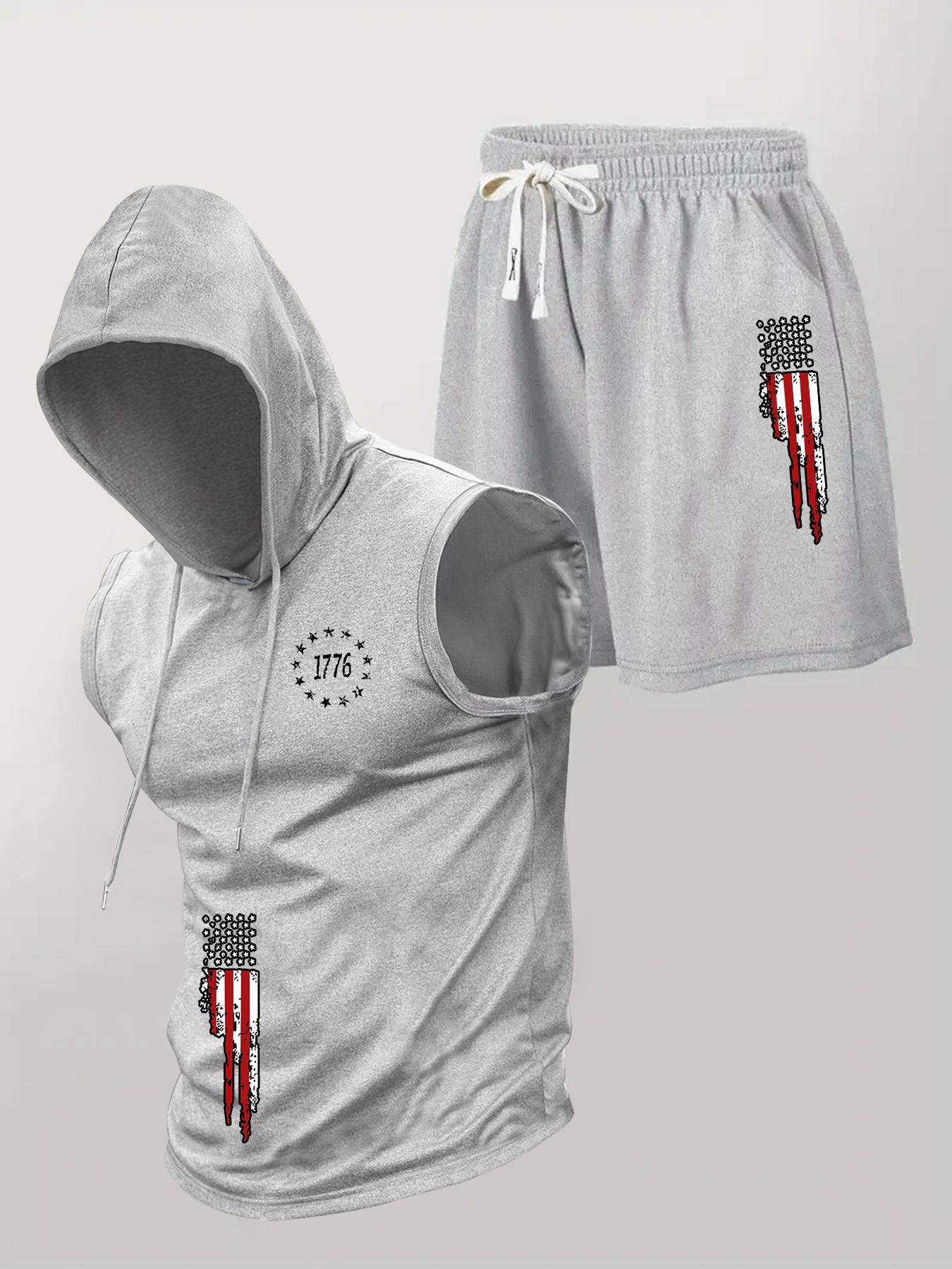 Men's Summer Casual Set, Hooded Sleeveless Vest & Drawstring Shorts, Sporty Style, Breathable Fabric, Outdoor Wear, 2 Pieces Pack