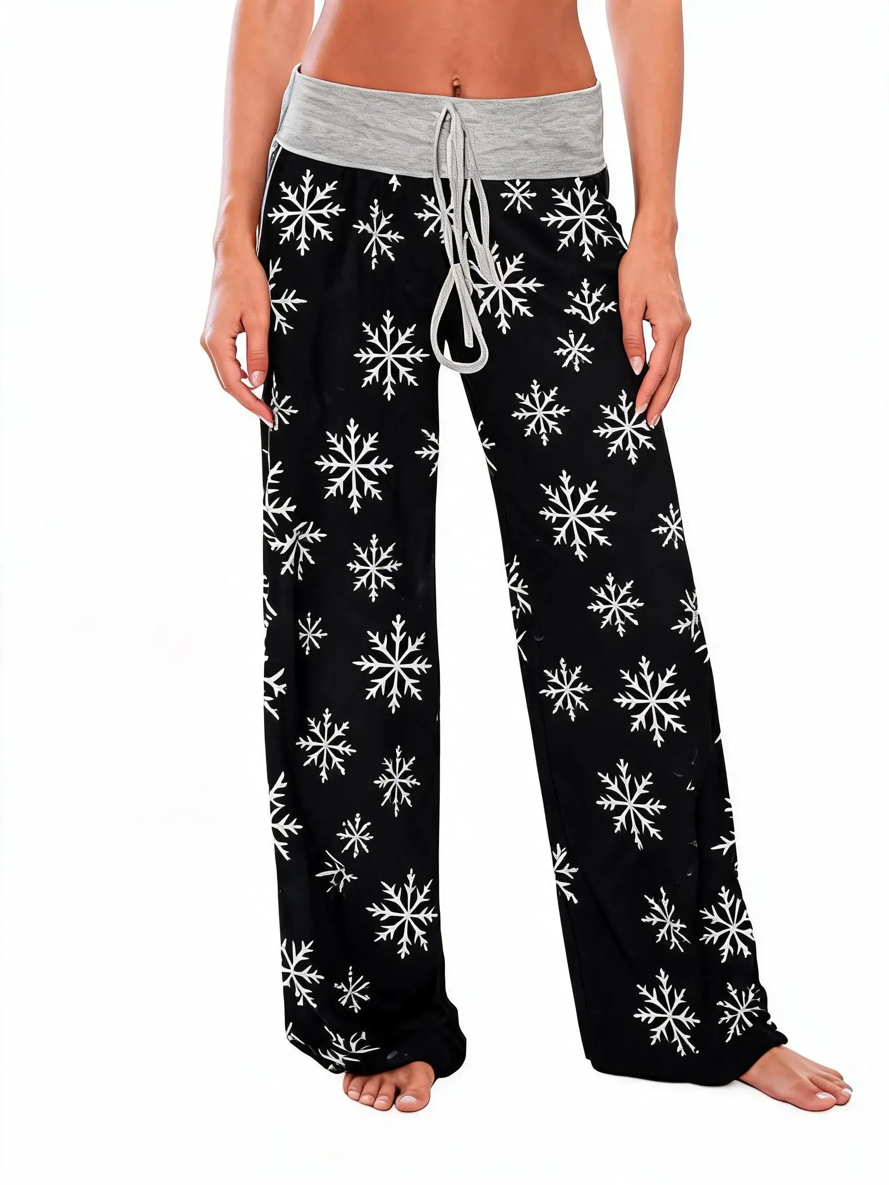 Spring/Summer/Autumn/Winter Women's Snowflake Pattern Printed Pants Loose Casual Pants Elastic Stretchy Pants Home Pants Christmas Clothing Loungewear