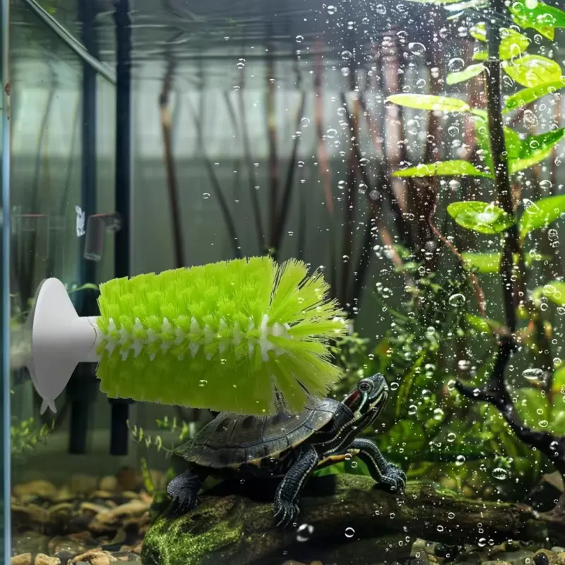 2-piece turtle water tank decoration, strong suction cup turtle exfoliating brush-green PVC scratch-proof scale care tool, suitable for water turtle/tortoise & water tank maintenance (gentle cleaning+healthy cuticle care)