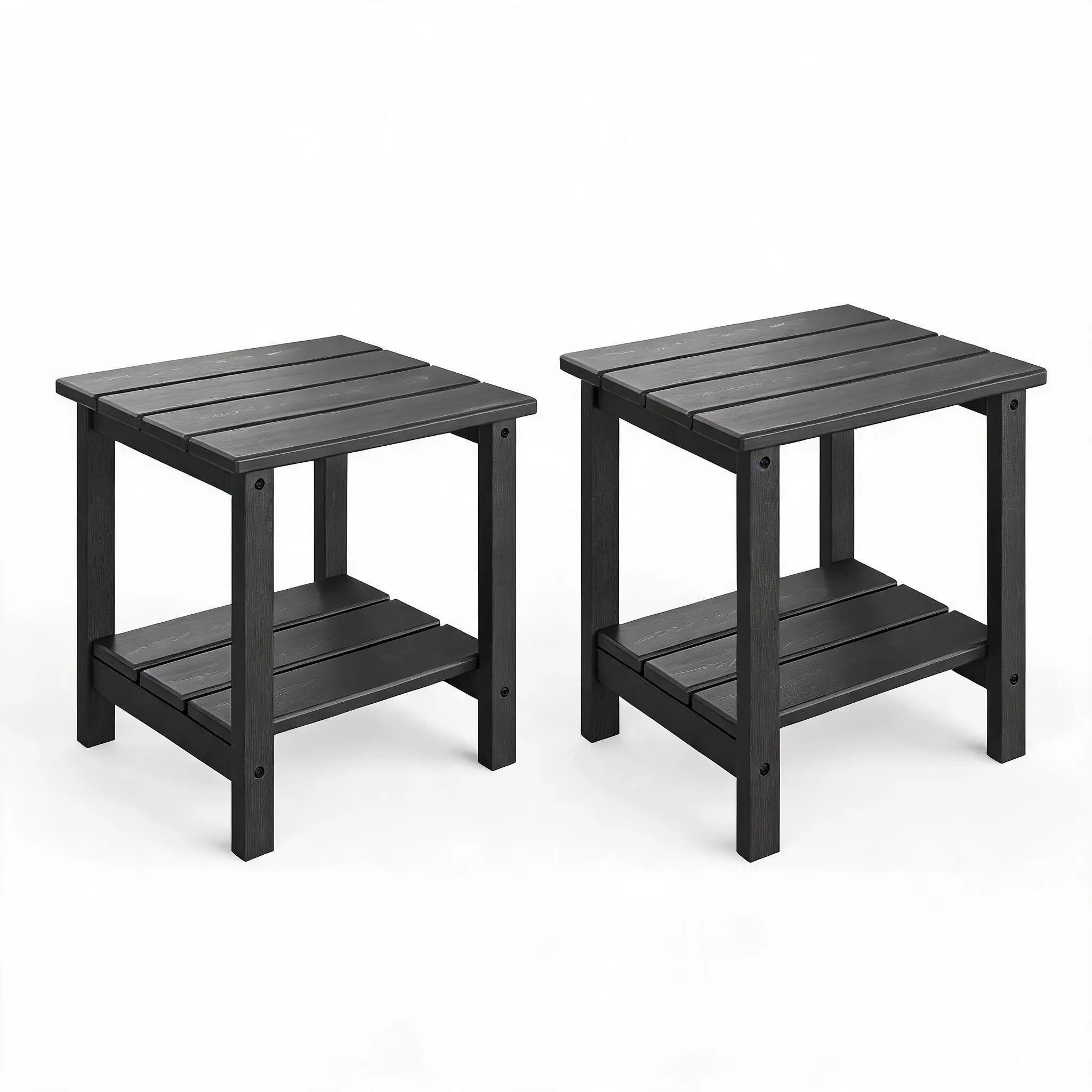 Garvee Weather Resistant 2-Tier Outdoor Side Tables Set of 2 - HDPE Adirondack Patio End Tables, 18-Inch Square Design - Durable for Patio, Poolside, Porch, Deck, Garden, Backyard & Indoor, Black and Navy Blue
