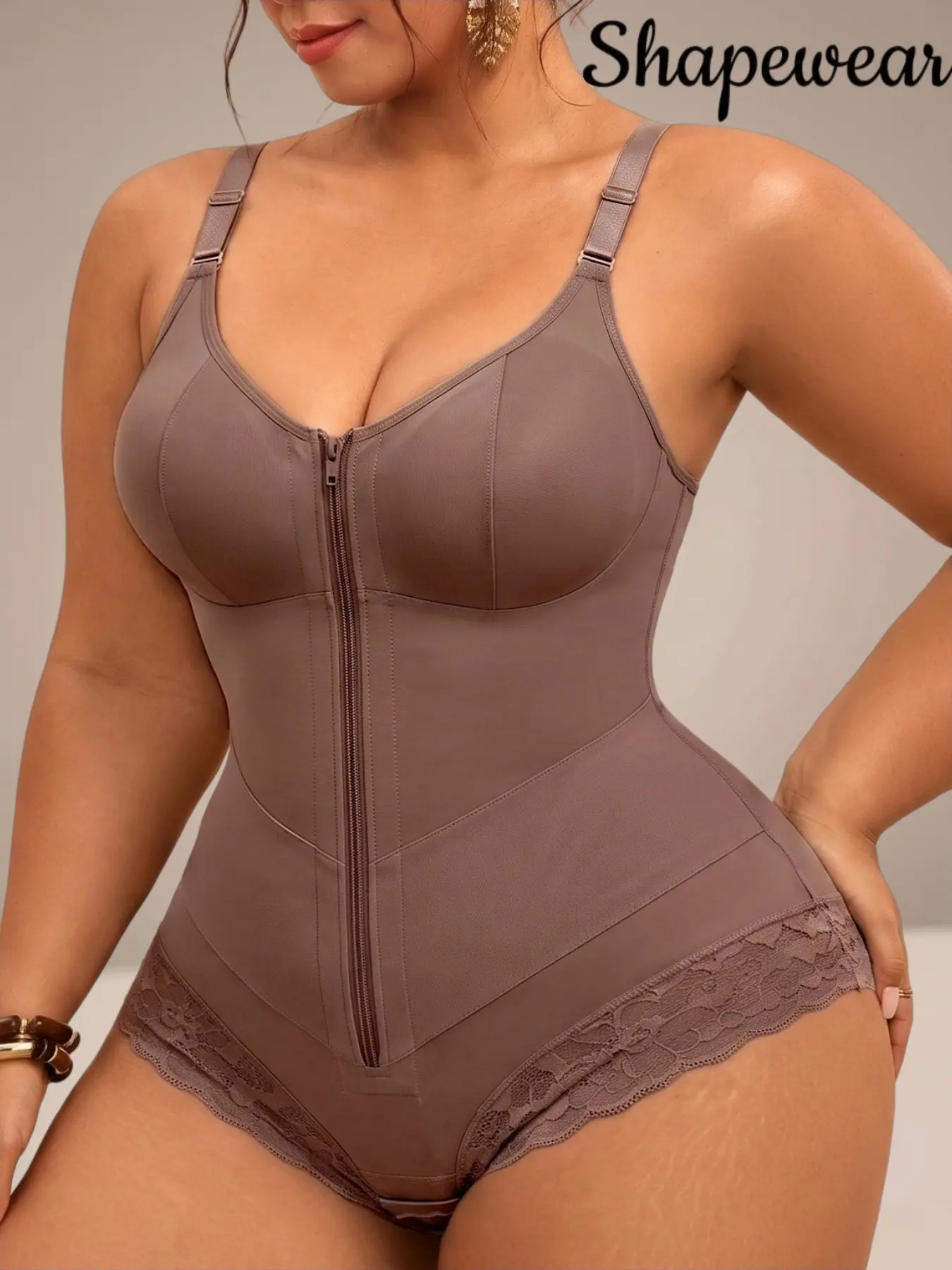 1 Count Women's Colombian Shapewear Bodysuit, Underwear, Fajas, Butt Lifting And Tummy Control High Compression V-Shapewear Belts, Lace Trim Body Shaper with Front Zipper & Single Hook Closure, Adjustable Straps Full Body Shaper, Classic Daily Wear