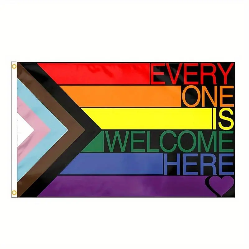 3x5ft Rainbow Pride Flag with "Everyone Is Welcome Here" Message - Durable Polyester LGBTQ+ Inclusive Decoration for Home, Office, Business - Vibrant Geometric Design, Easy to Hang, No Batteries Needed, Rainbow Flag, Office Decoration, Inclusive Message,
