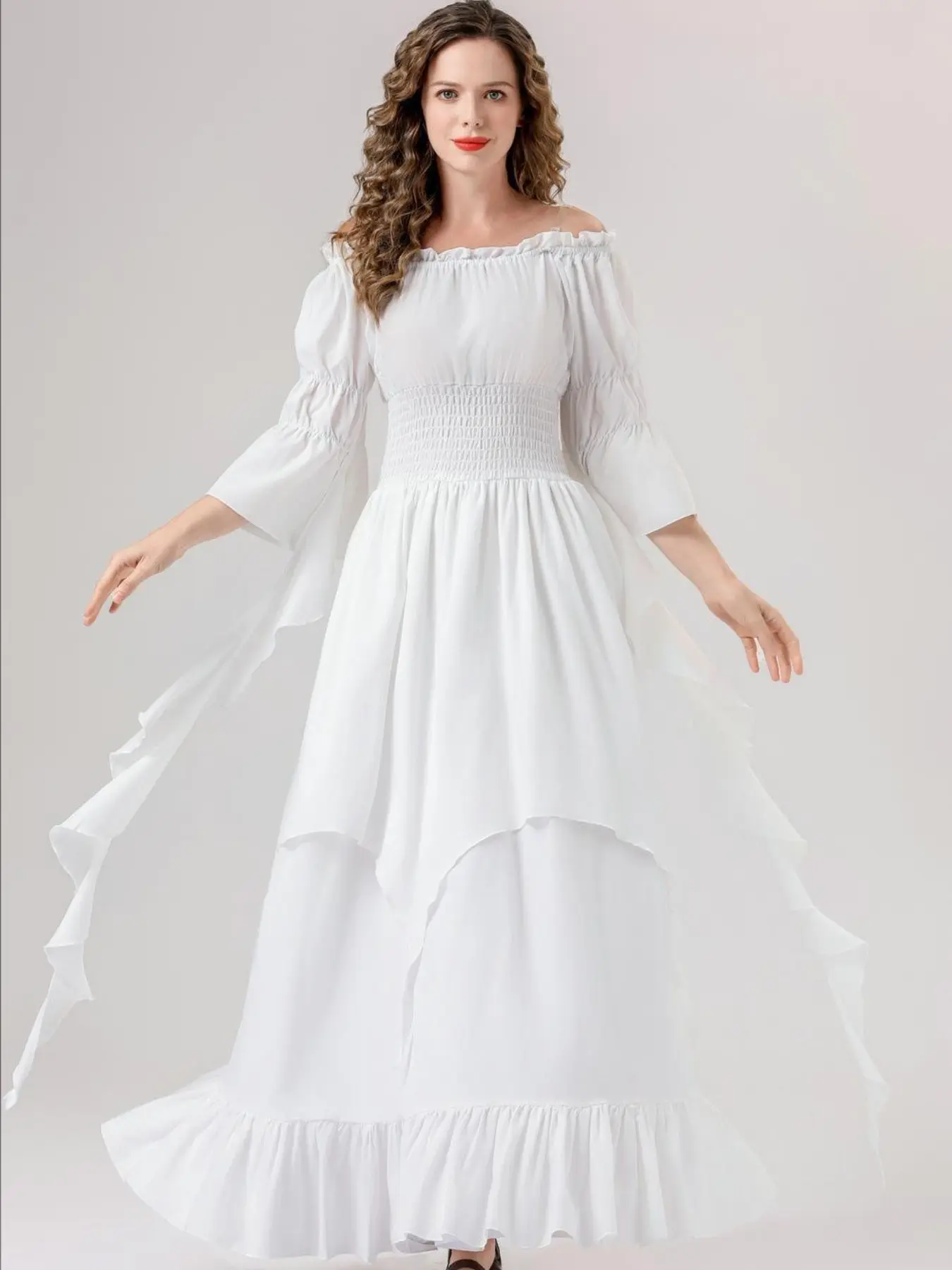 Halloween Costume - Medieval Renaissance Vintage Fitted Dress Women's Gothic Witch Gown Witchy Clothing Stage Outfit Womenswear