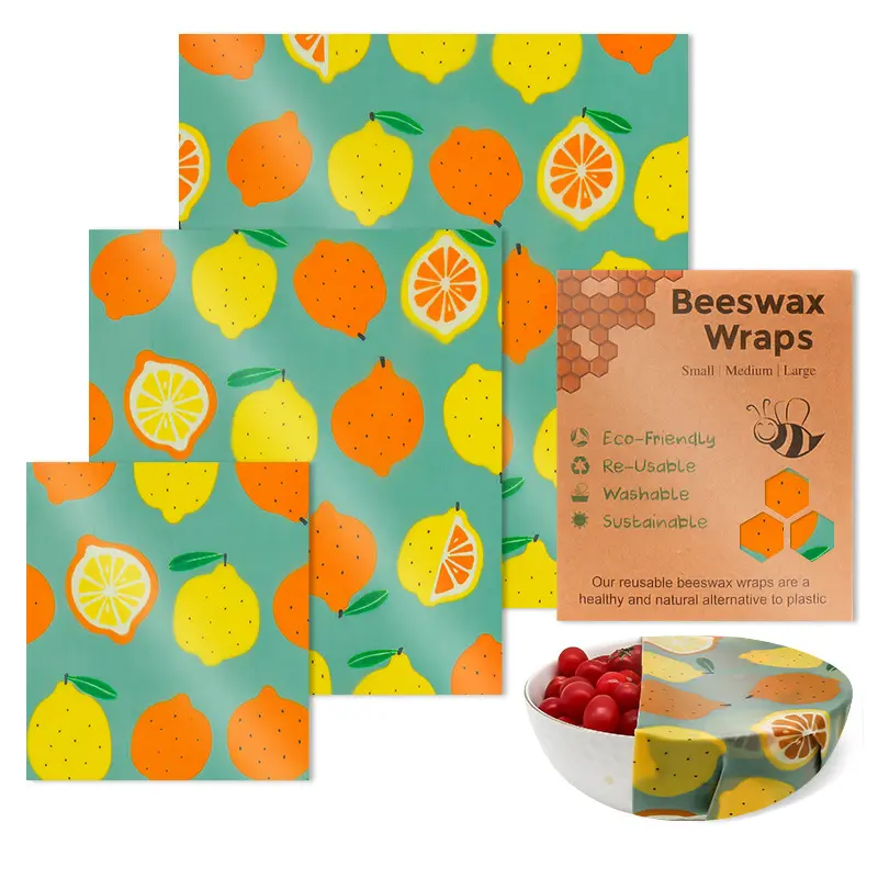 3 Sizes Natural Beeswax Food Wraps, Reusable Washable Biodegradable Plastic-Free Food Storage Paper, Cute Daisy Print Sustainable Wrappers for Fruits, Vegetables, Cheese, Bread & Sandwich