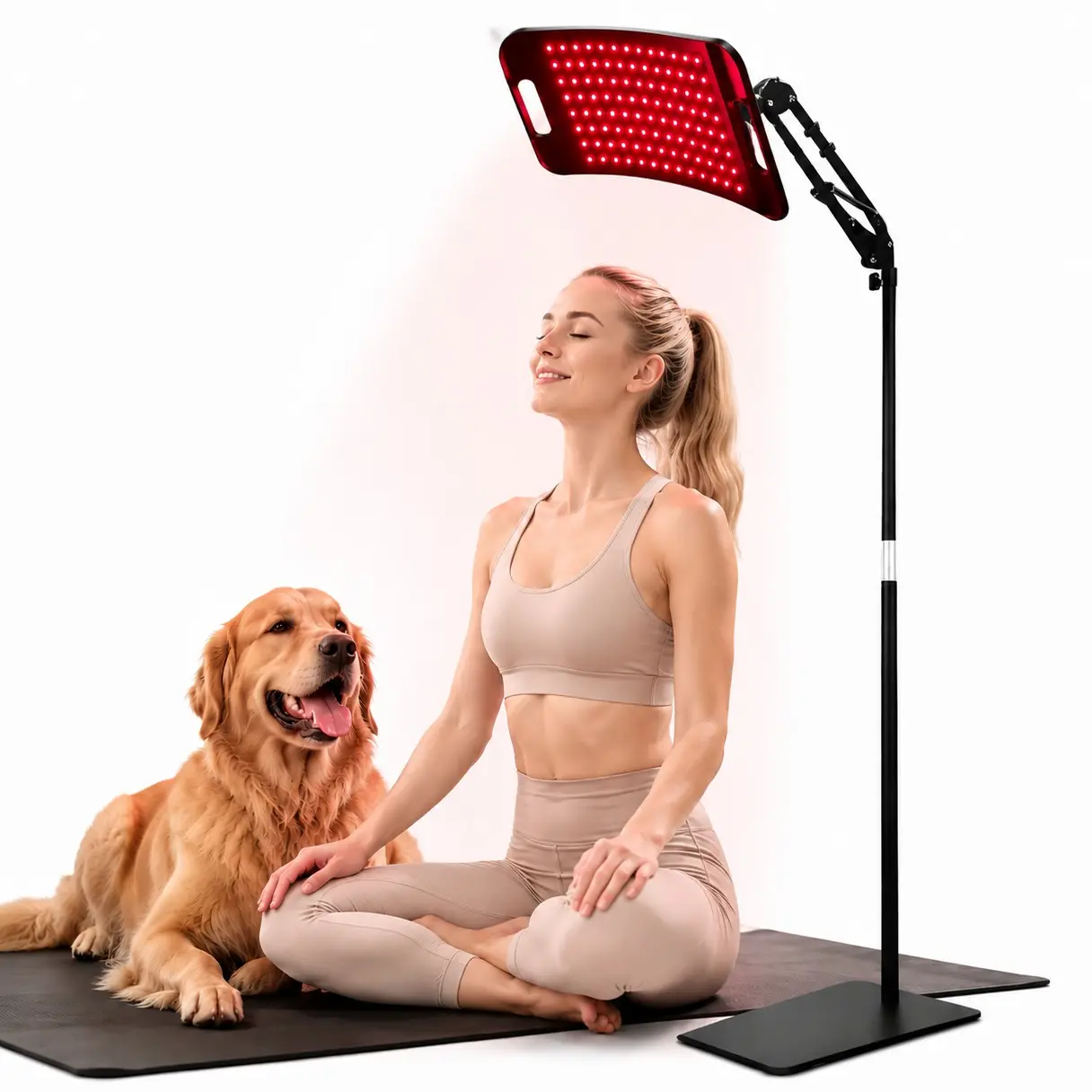 104-LED red light therapy panel with 3-in-1 chip technology, combining 660nm red light and 850nm near-infrared light for effective coverage, Healthcare, includes desktop and floor stands plus a 3-meter power cord for full-body wellness care at home