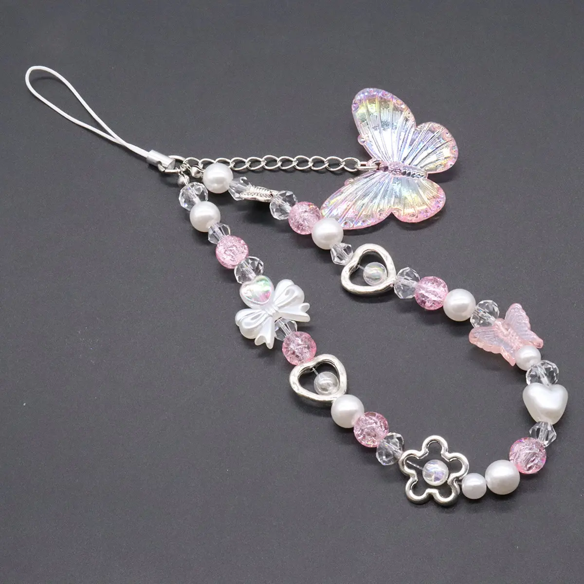 Women's PVC Dopamine Butterfly Phone Charm Keychains, Short Wristband Lanyard, Portable Fashion Accessory, Gift for Her