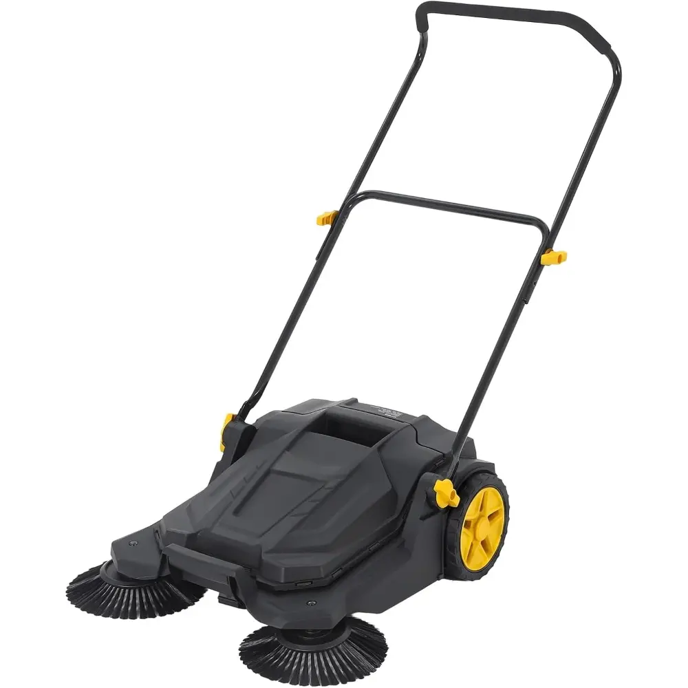 Walk Behind Hand Push Floor Sweeper,26-Inch Manual Push Floor Sweeper, 5-Gallon Waste Container, Angle & Height Adjustable Folding Handle Push Sweeper for Walkway, Yard, Garage, Patio