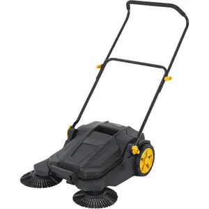 Walk Behind Hand Push Floor Sweeper,26-Inch Manual Push Floor Sweeper, 5-Gallon Waste Container, Angle & Height Adjustable Folding Handle Push Sweeper for Walkway, Yard, Garage, Patio