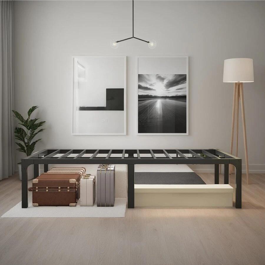 Heavy Duty Black Metal Bed Frame 14 Inch, Steel Slats Support, No Box Spring Required, Easy Assembly, Under Bed Storage, Twin/Full/Queen/King Sizes