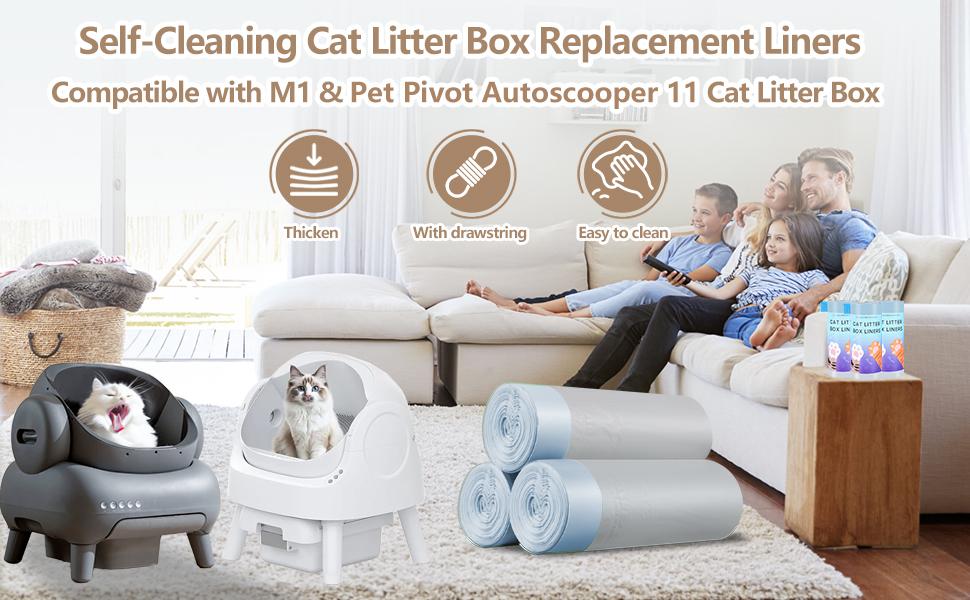 120 Count Automatic Cat Litter Box Liners Bags Compatible with NeakasaM1 Petpivot Autoscooper 11 and Similar Open-Top Self-Cleaning Cat Litter Box, Drawstring Handle Heavy Duty Leak-proof, 27 * 13in