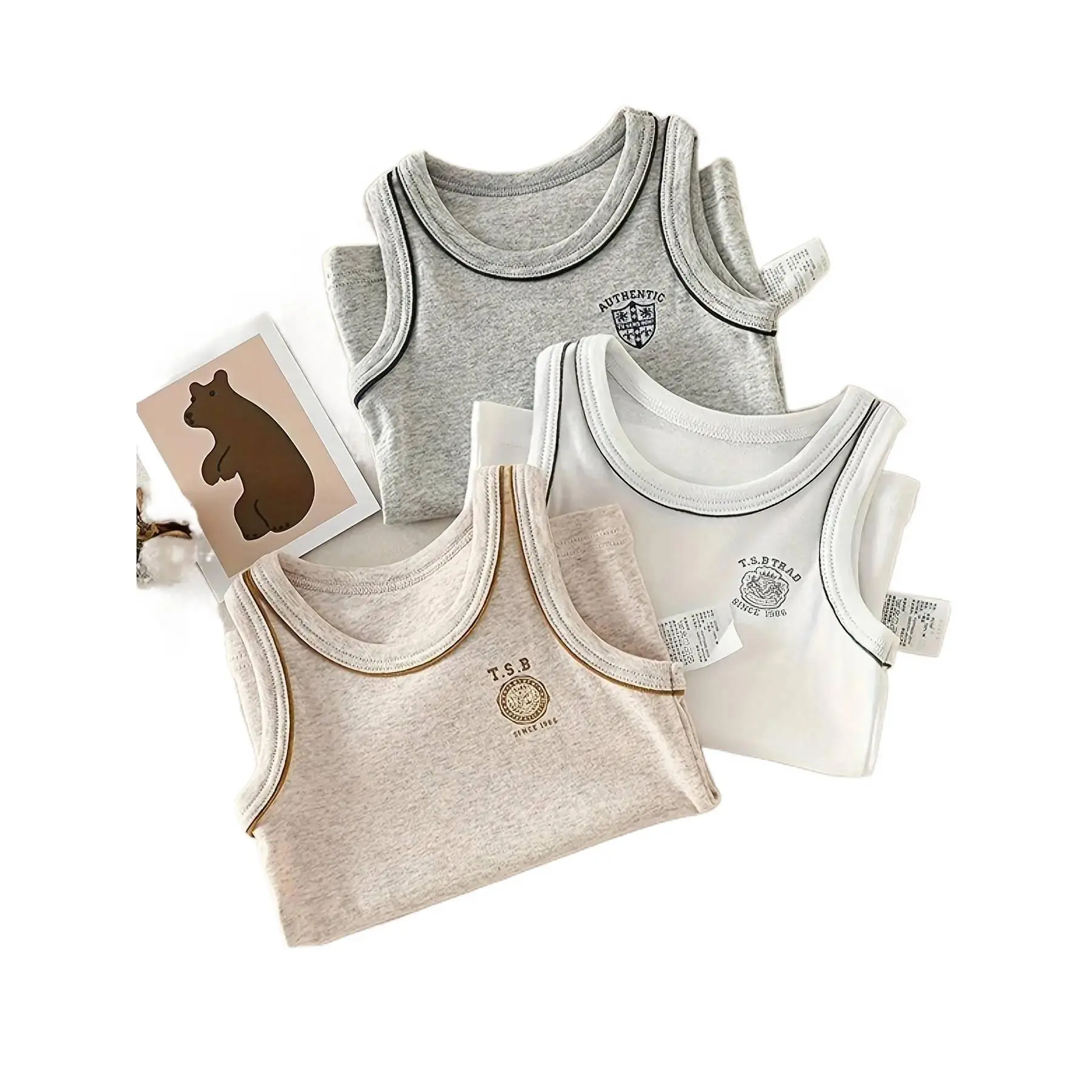 Boys' Class A 3-Piece Pure Cotton Ultra Thin High Crew Neck Graphic Sports Vests, Breathable Quick Dry Sleeveless Undershirts for School PE, Daily Wear (Hand Wash Only), Do Not Dry Clean