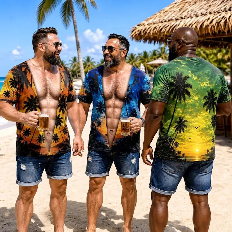 Custom Funny Men Hawaiian Body 3D T-Shirt, Fake Abs Tropical Beach Tee, Bachelor Party Gag Gift For Him # TikTokMadeMeBuyIt # CoupleMatchingTees # 3DPrintShirt # BeachGagGift # FunnyNoveltyTops