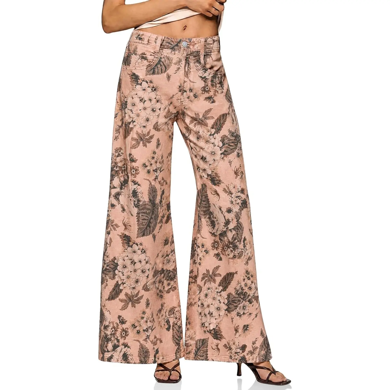 Cicy Bell Women's High Waisted Flared Jeans Bell Bottom Wide Leg Denim Pants | Baggy, Loose Fit, Boyfriends, Y2k, Going Out, Vintage 90s, Casual Trendy, Work Office, Teacher, Floral Print, High Rise