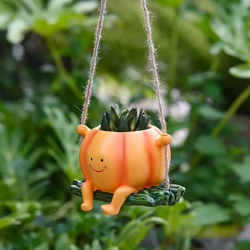 Hanging Pumpkin Planter, Smiley Face Pot, Decorative Garden Planter, Indoor Outdoor Plant Container, Unique Gift for Mother's Day, Christmas, Pearl String Plants