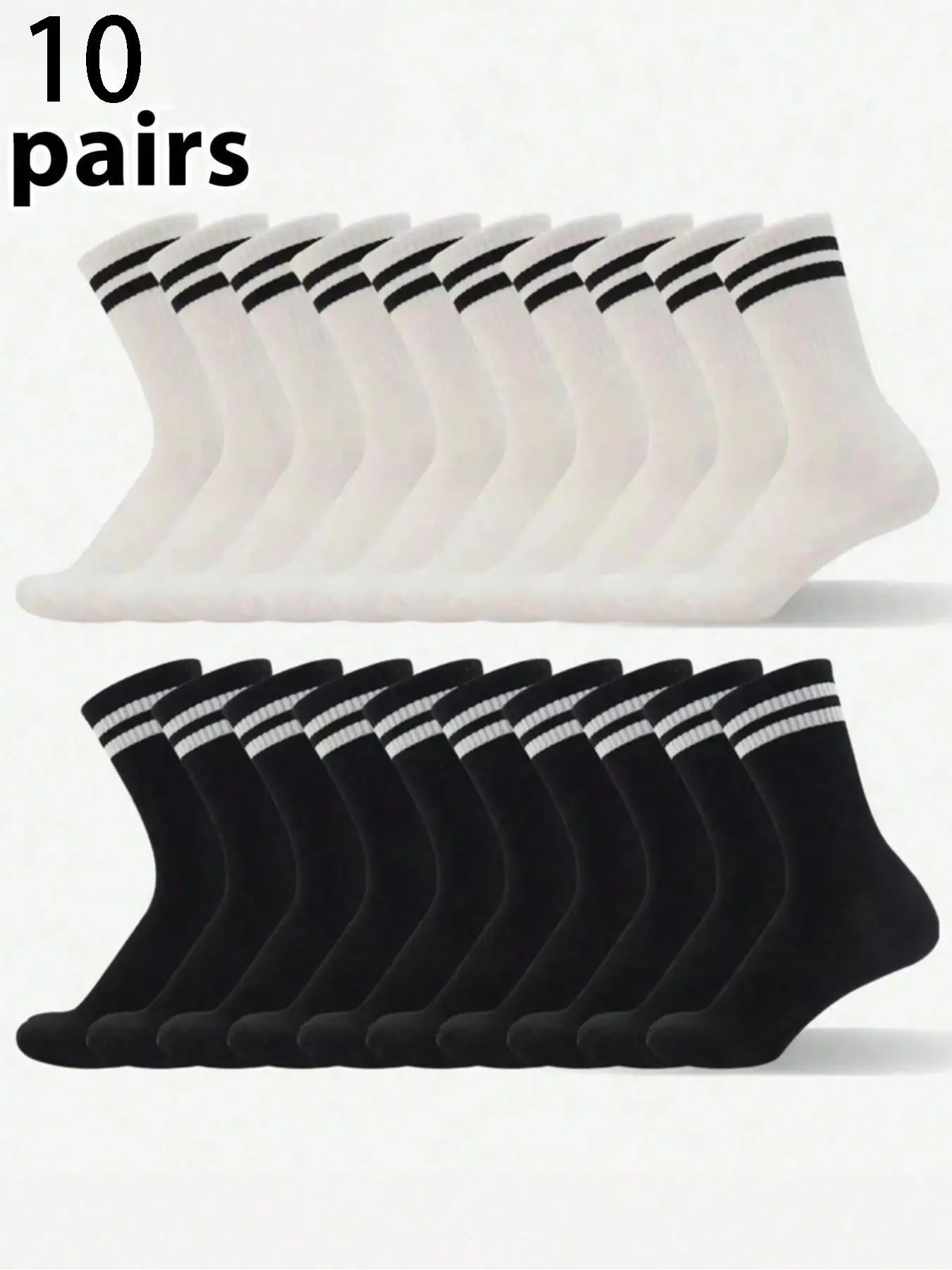 20 Pairs Striped Crew Socks, Unisex Long Socks, Sporty Style, Breathable & Soft, Ideal for Everyday Daily Wear, Youth Academy Fashion, Breathable Knit Socks