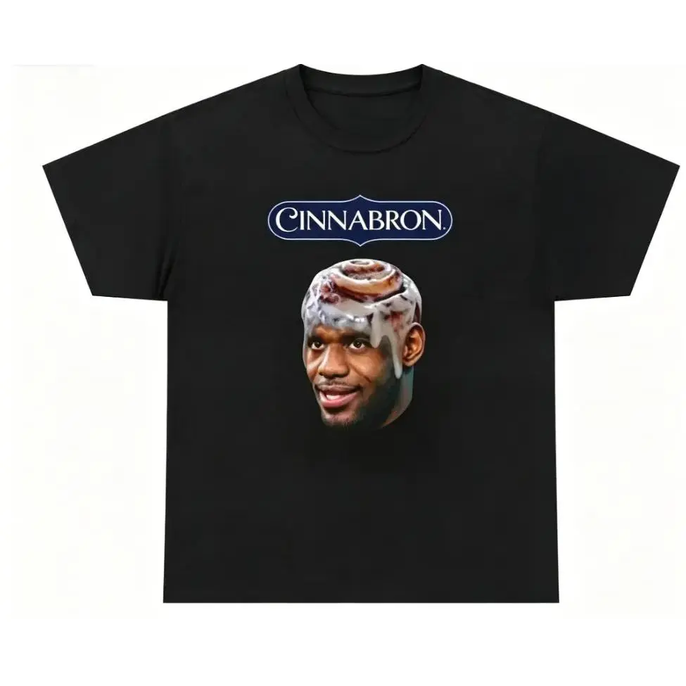 Cinnabron LeBron James Cinnamon Roll Meme Graphic Tee Summer Cool 100% Cotton Funny Basketball Viral Internet Casual Top Unisex