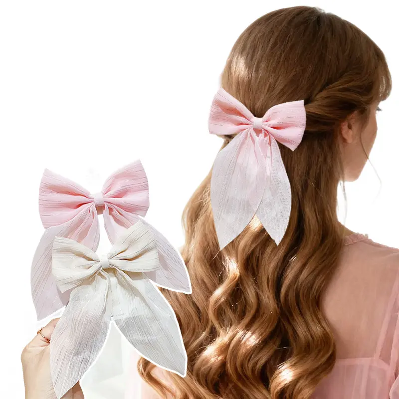 2Pcs Tulle Bow Hair Clip for Women, Long Tail Hair Bow Barrette, Coquette Balletcore Hair Accessory for Ponytails, Half-Up Styles, Parties & Daily Wear
