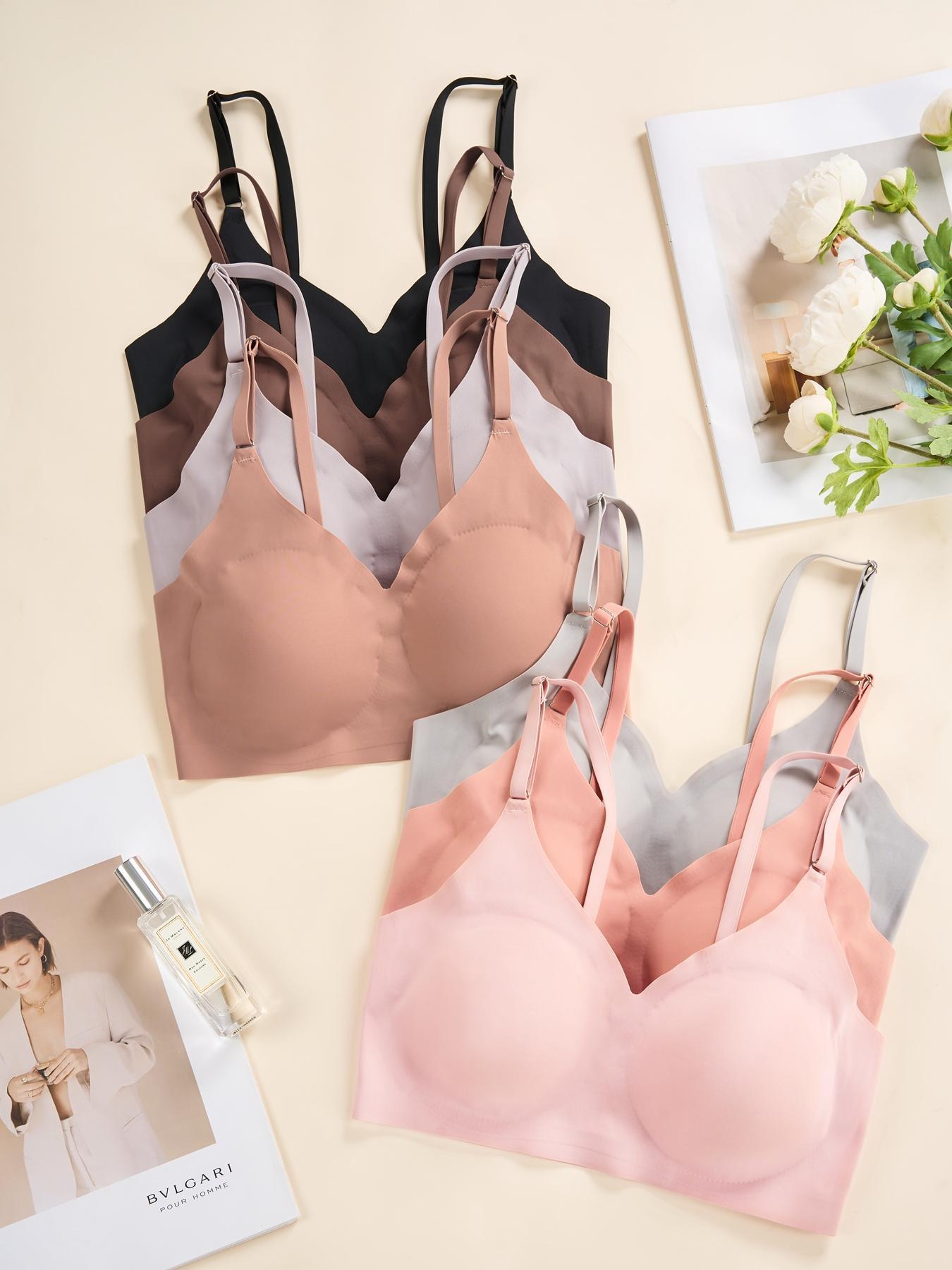 Women's Solid Adjustable Strap Seamless Everyday Bra, Soft Comfortable Breathable Smooth Wireless Bra, Minimalist Lingerie for All Seasons, Breathable Seamless Bras